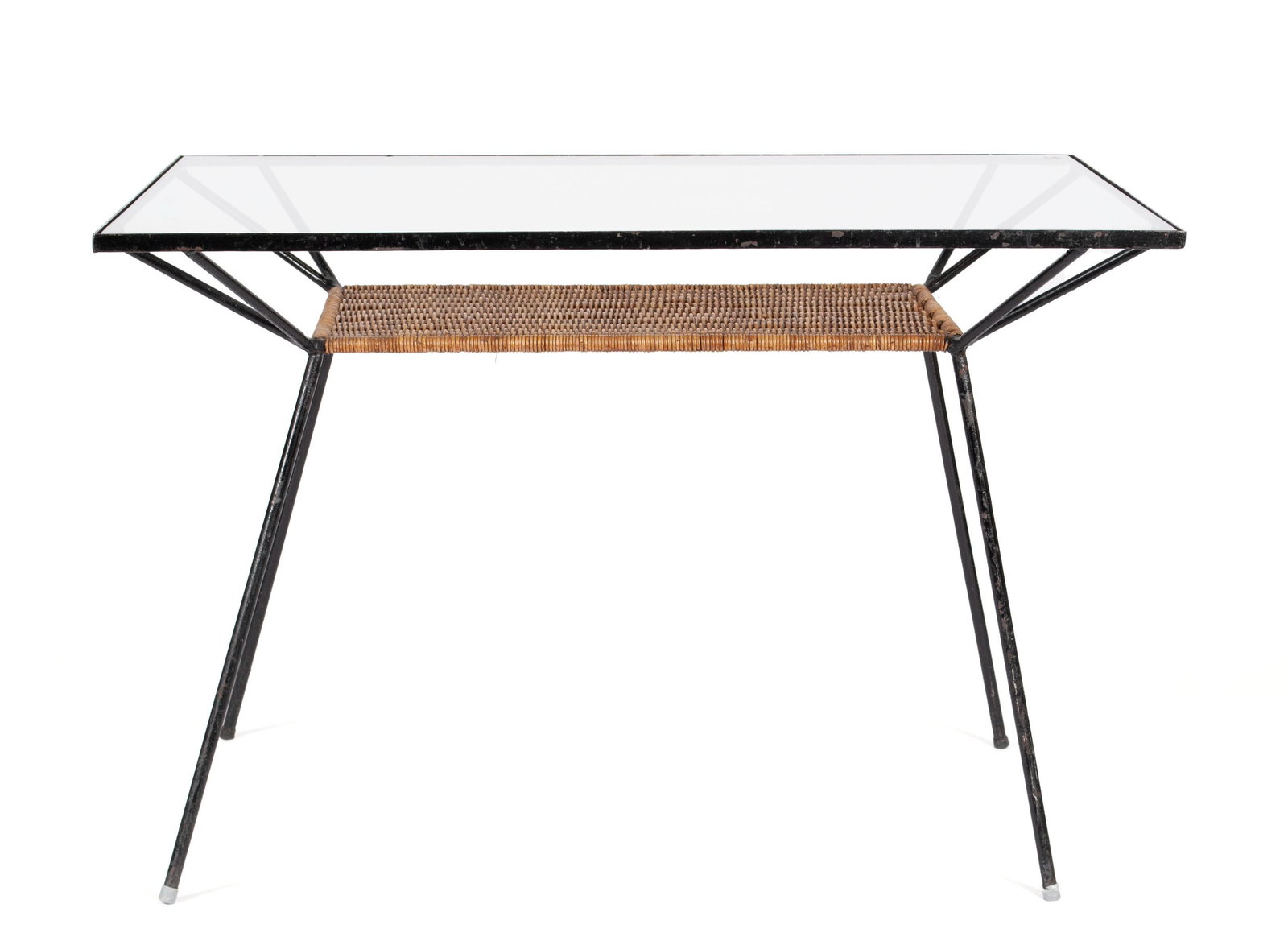 MCM GLASS TOP AND WICKER TABLE (1 of 5)