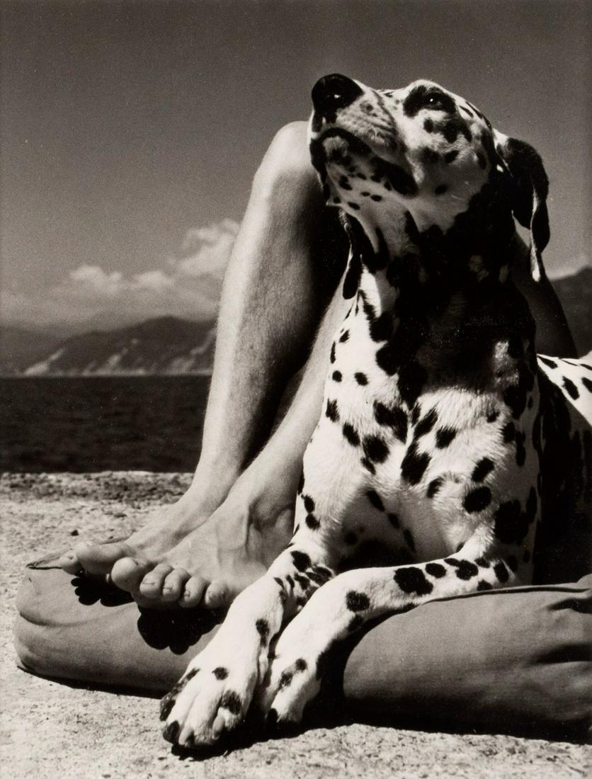 HERBERT LIST (AMERICAN, 20TH CENTURY): Herbert ListAmerican, 20th centuryMaster and Dog, Portofino, 1939Silver gelatin printCentered on a Dalmatian being walked by an owner along the beach. Mounted behind glass, ebonized frame with Stephen
