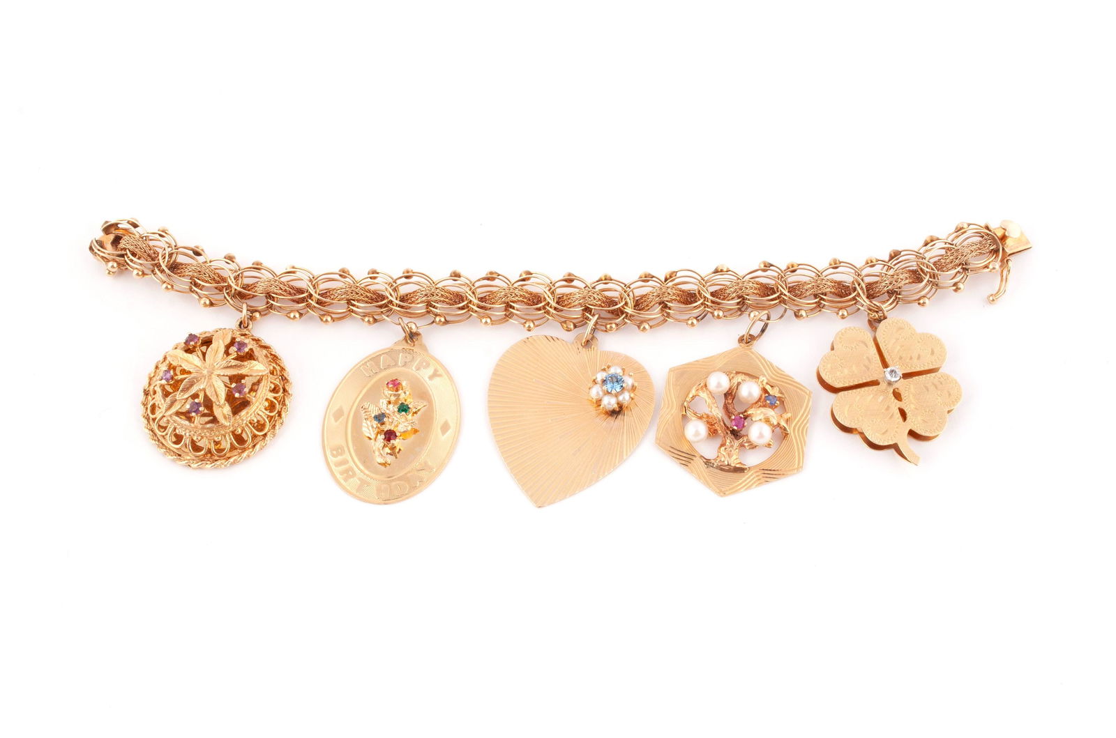 GOLD CHARM BRACELET WITH FIVE CHARMS (1 of 7)