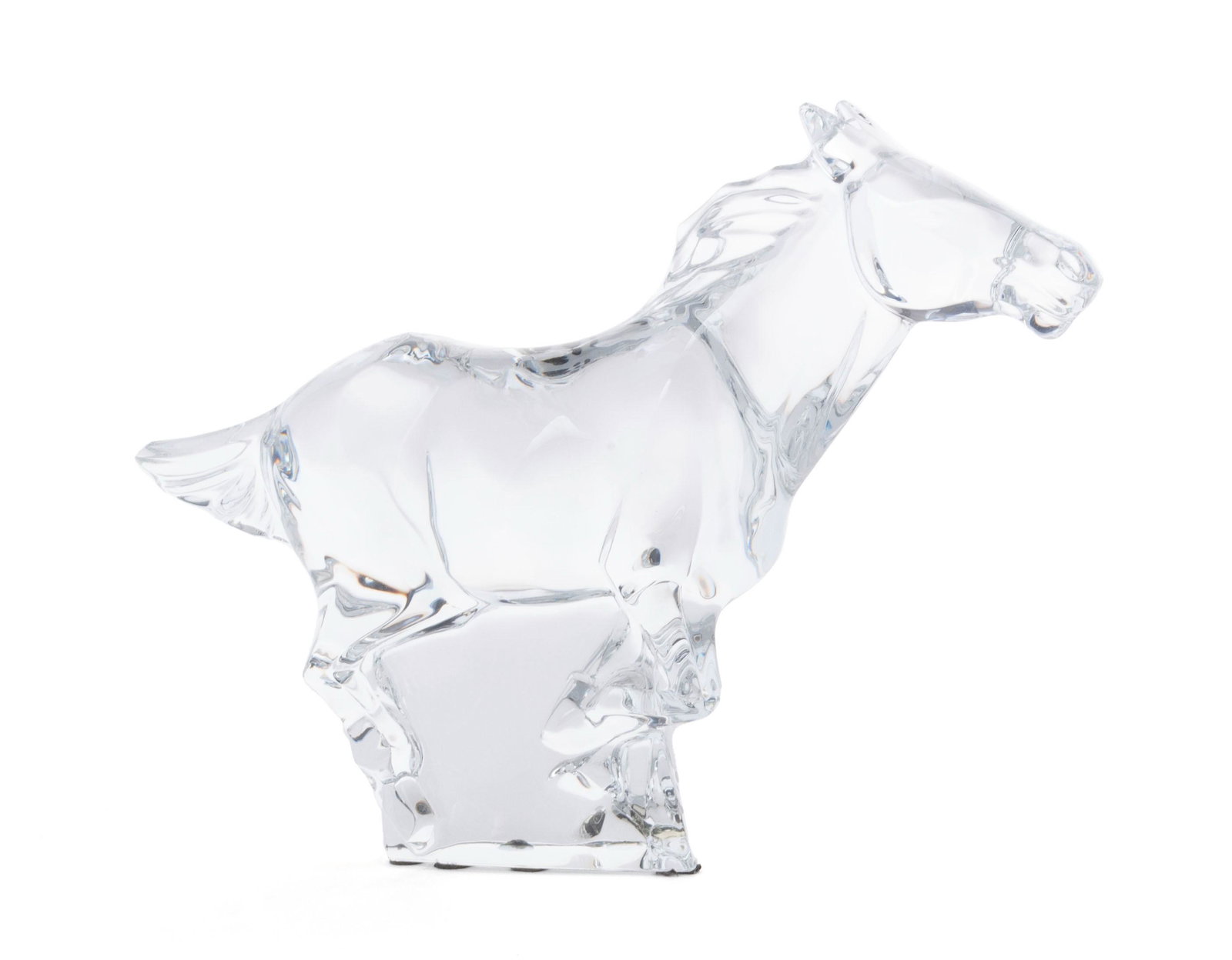 BACCARAT HORSE FIGURE: BACCARAT HORSE FIGURE French, 20th century, glass. Full figure of a horse in stride, marked underfoot. 9.10 x 13.20 in. (23.11 x 33.53 cm.)
