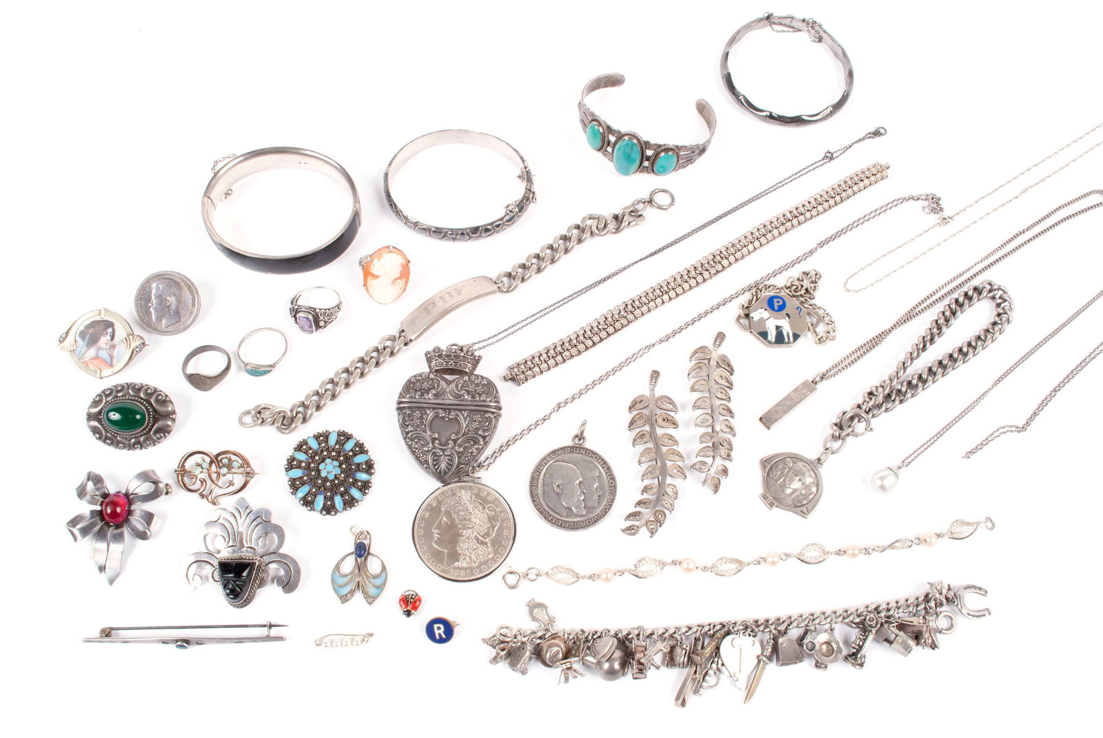 GROUP OF MISCELLANEOUS SILVER JEWELRY (1 of 6)