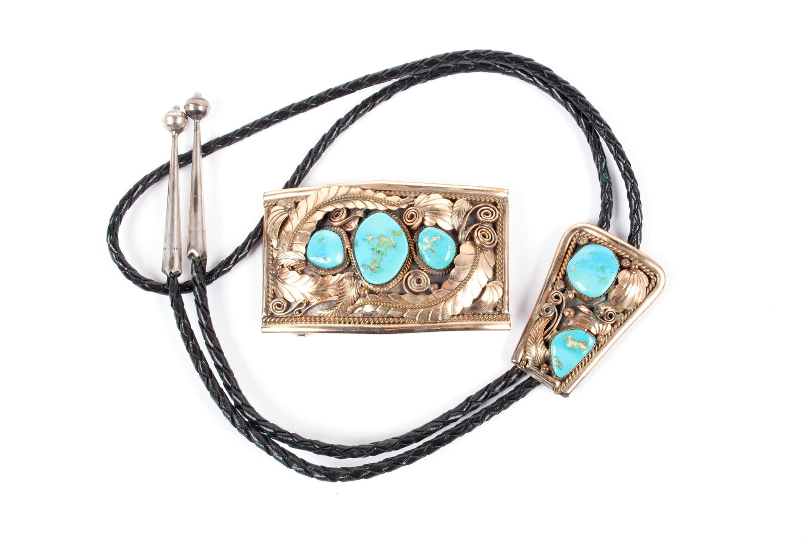 JUSTIN MORRIS TURQUOISE BOLO TIE AND BELT BUCKLE (1 of 4)