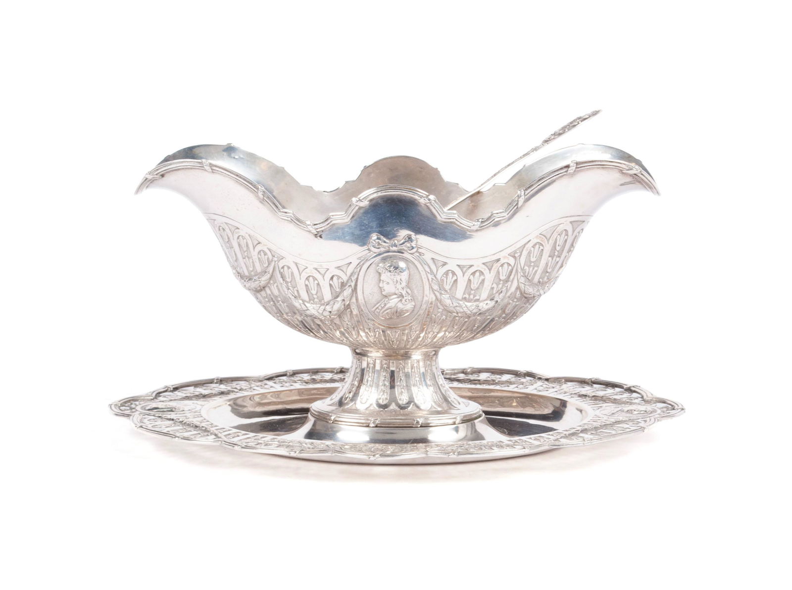 GERMAN SILVER SAUCE BOAT WITH RETICULATED TRAY BY GEORG ROTH & CO. (1 of 11)