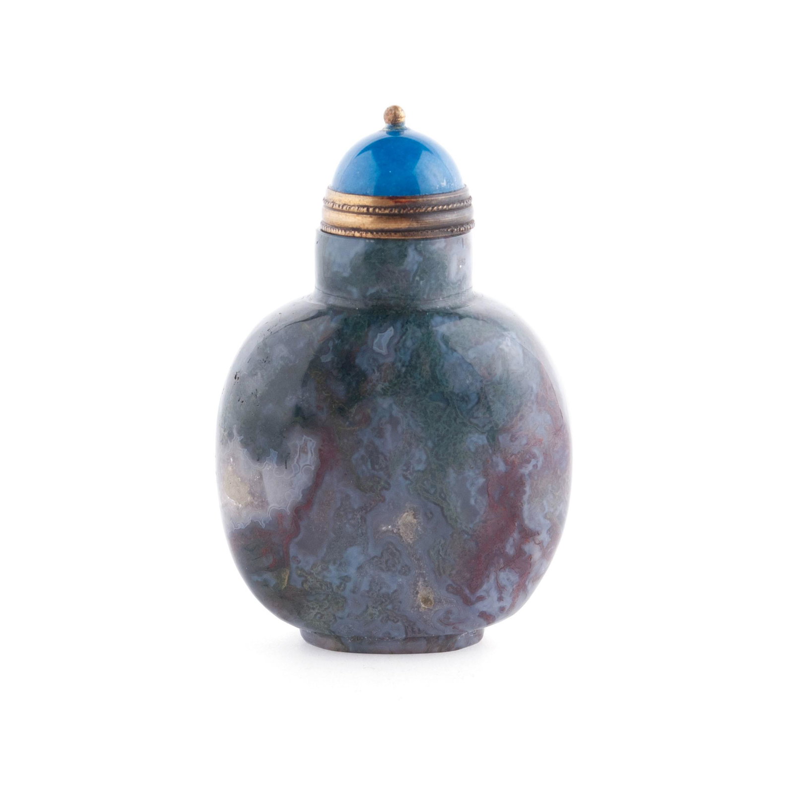 A MULTICOLORED MOSS AGATE CARVED SNUFF BOTTLE (1 of 12)