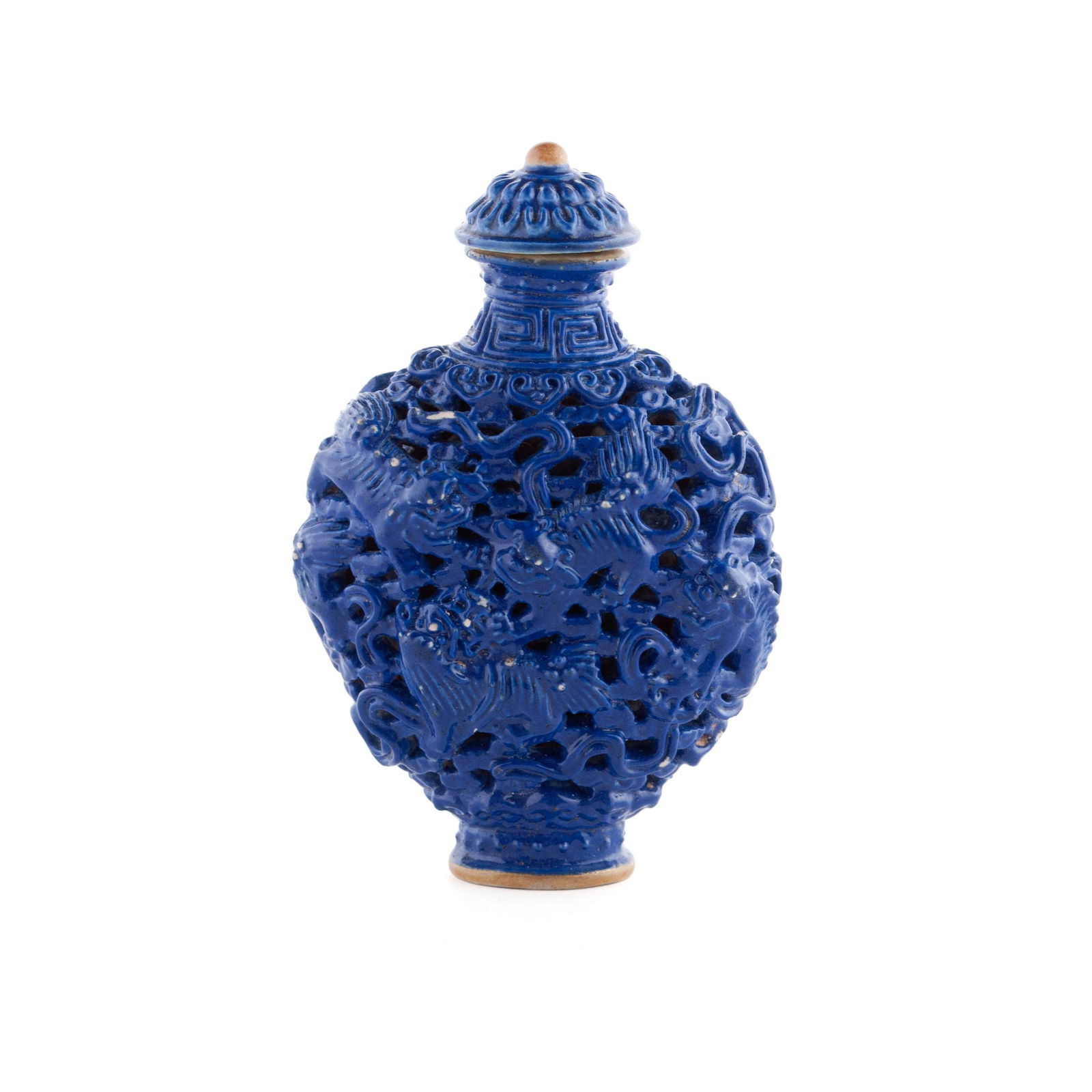 A RETICULATED COBALT FOO DOG SNUFF BOTTLE (1 of 14)