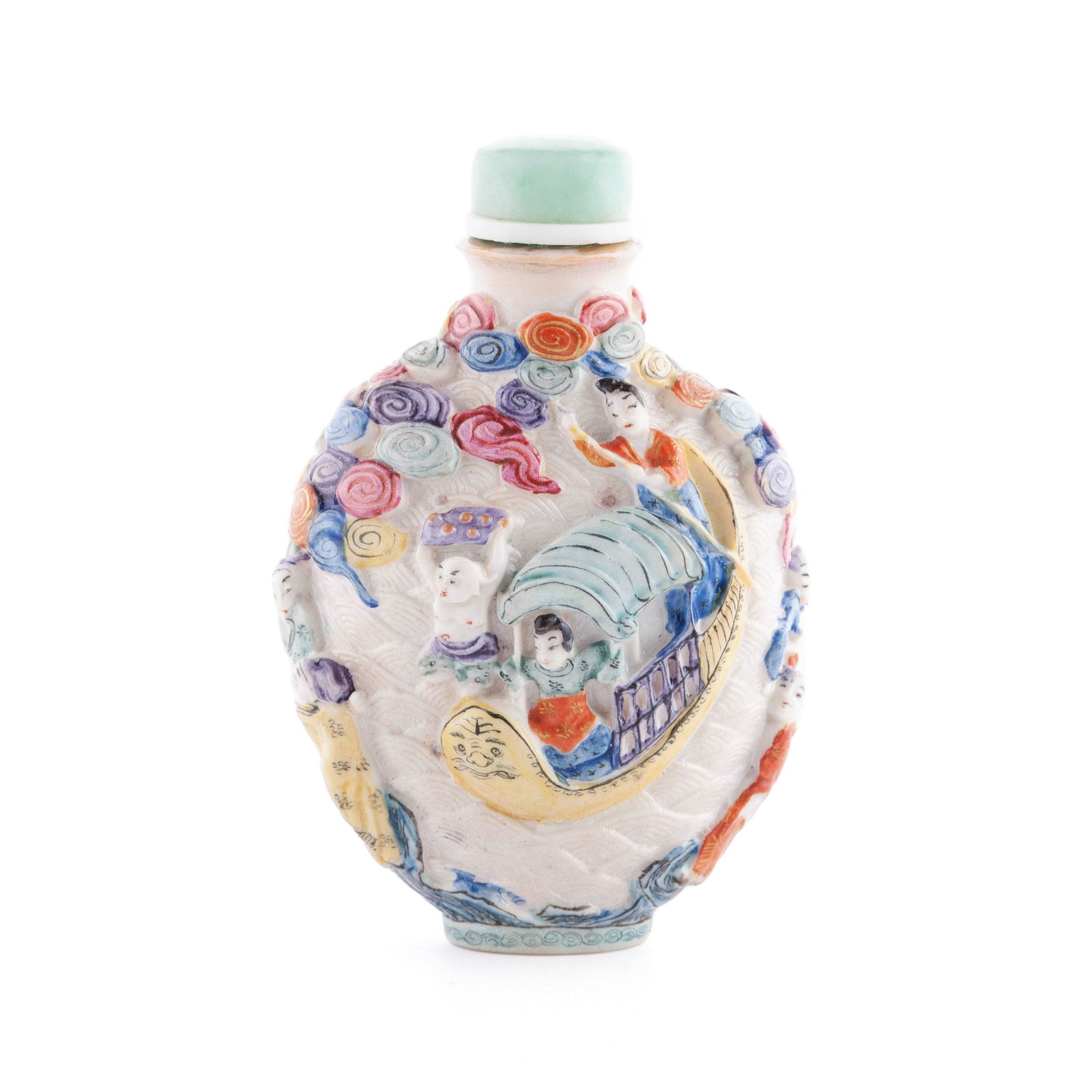 A RELIEF MOULDED PORCELAIN SNUFF BOTTLE (1 of 12)