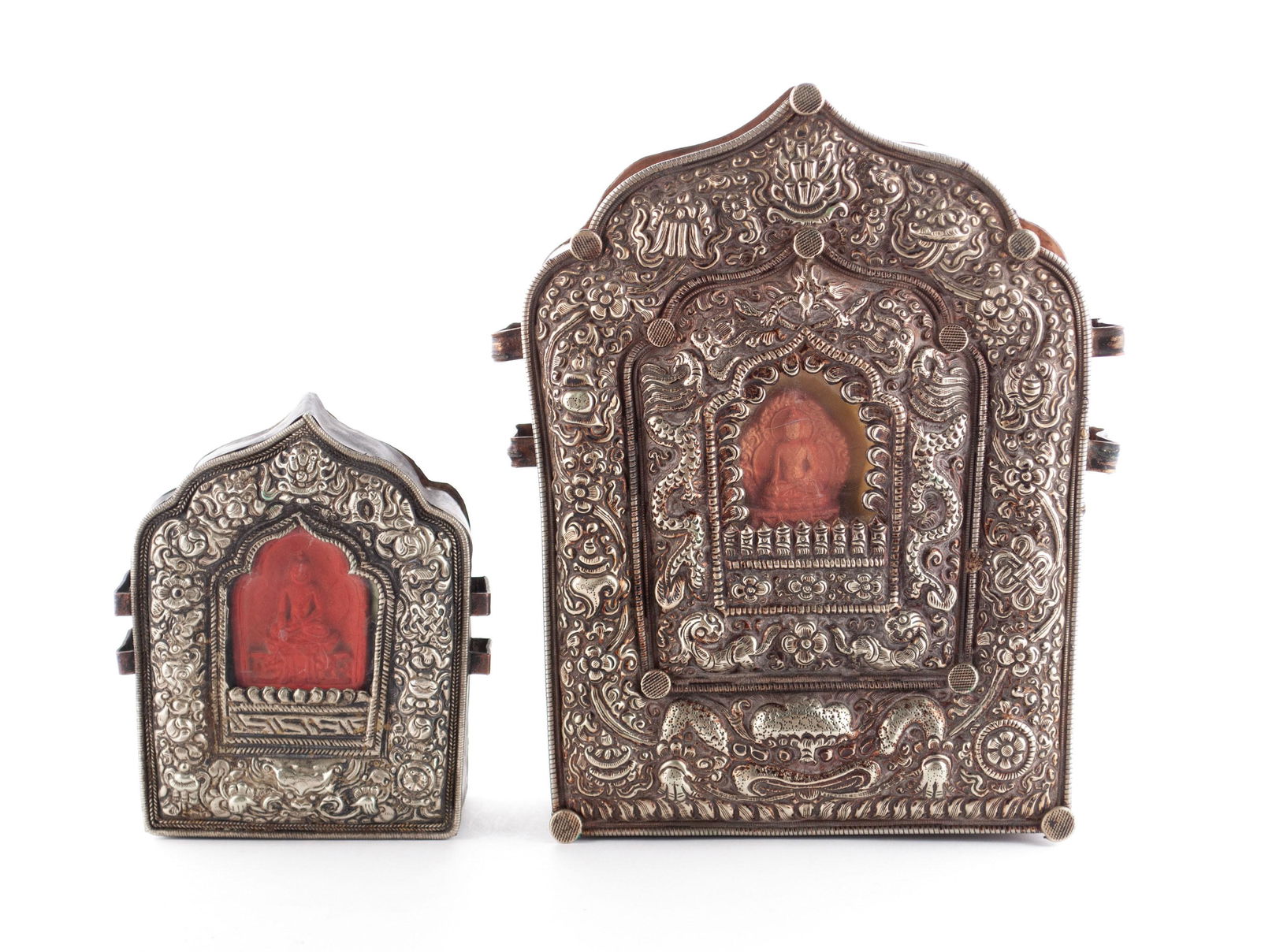 TWO TIBETAN TRAVELING SHRINE GAU BOXES (1 of 9)