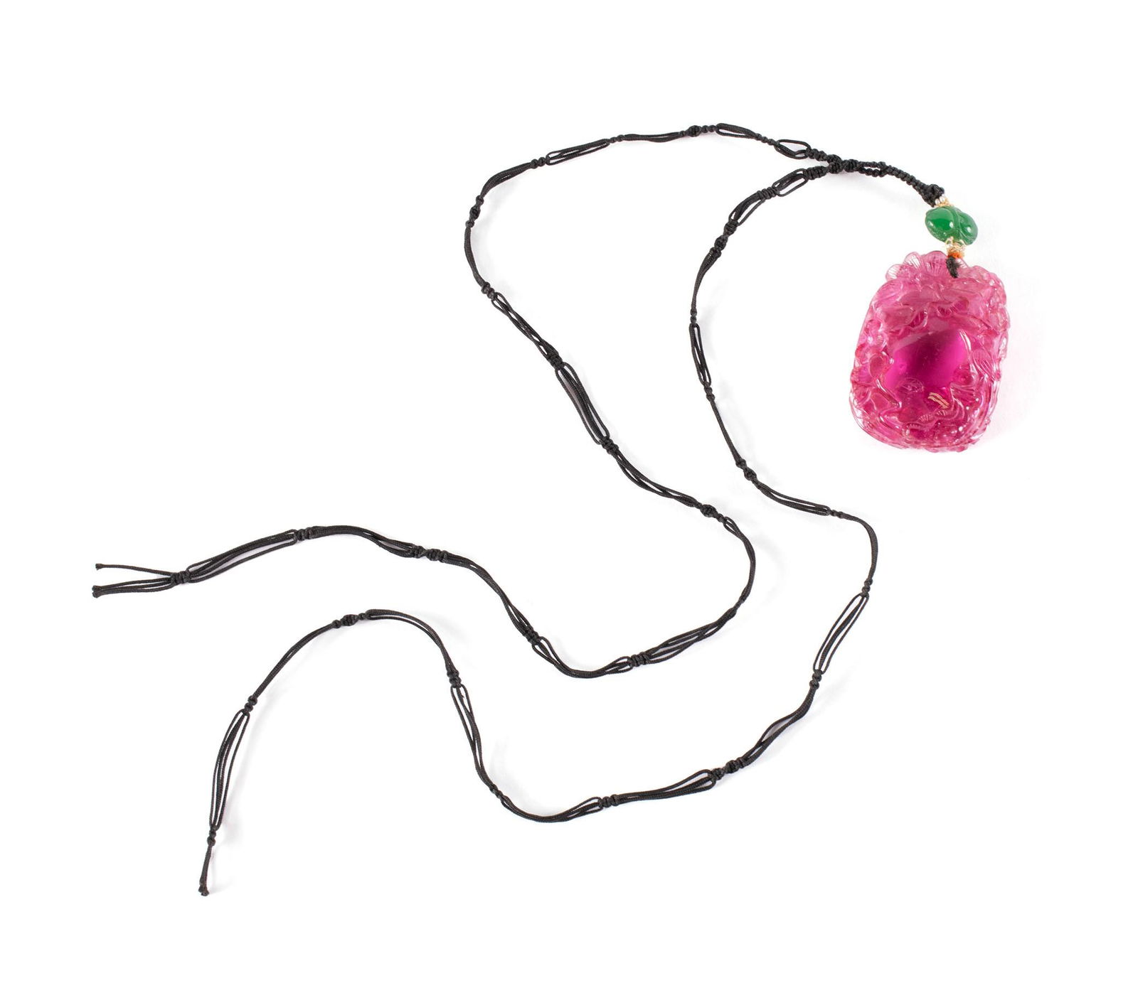 CHINESE TOURMALINE CARVED PENDANT ON CORD (1 of 7)