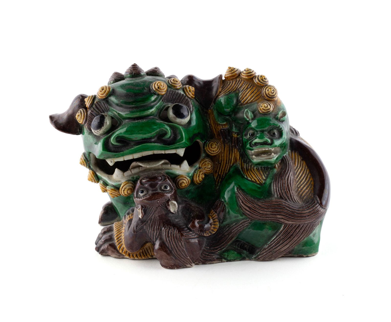 SANCAI GLAZE CERAMIC FOO DOG WITH PUPS (1 of 6)