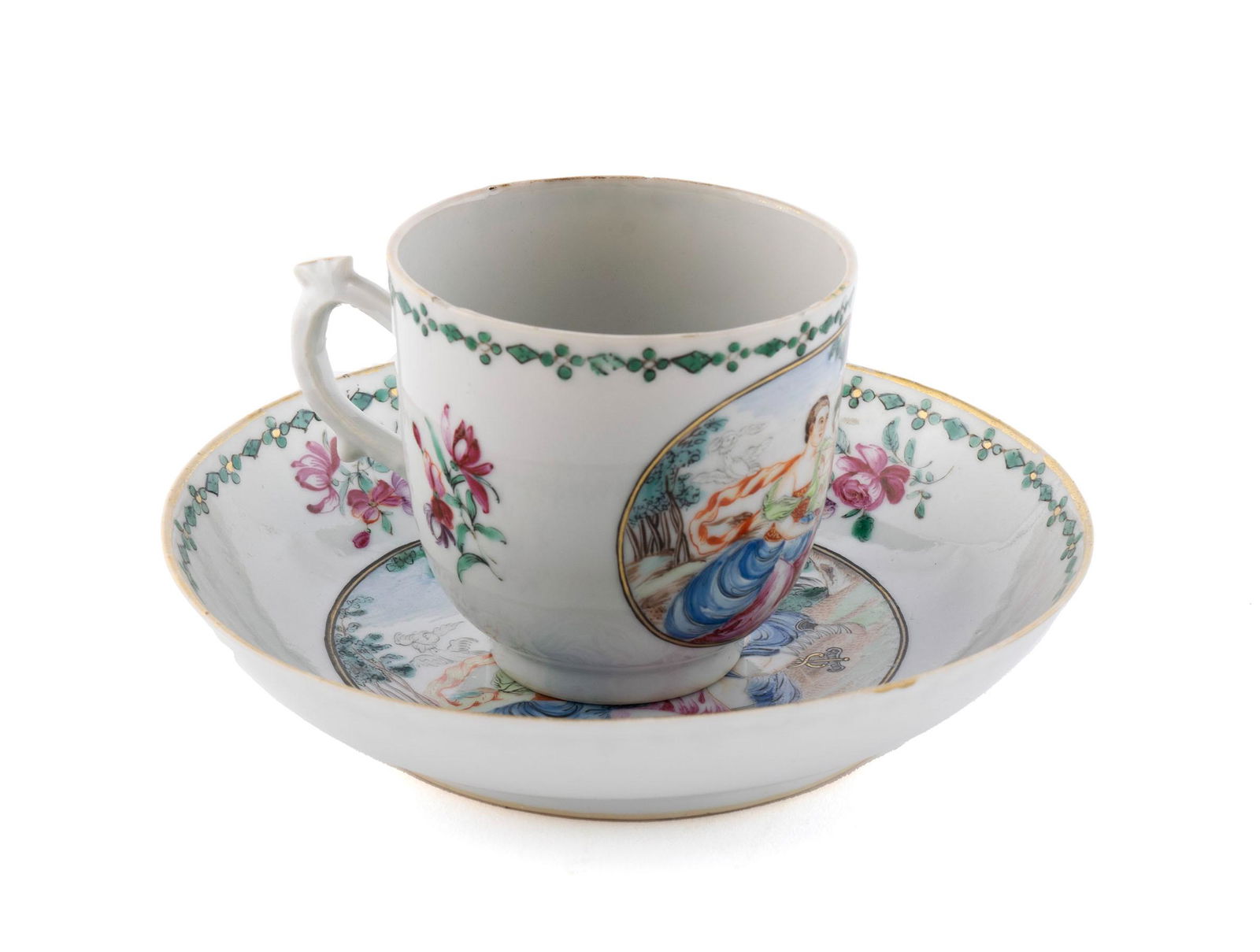 CHINESE EXPORT MYTHOLOGICAL TEACUP AND SAUCER (1 of 9)