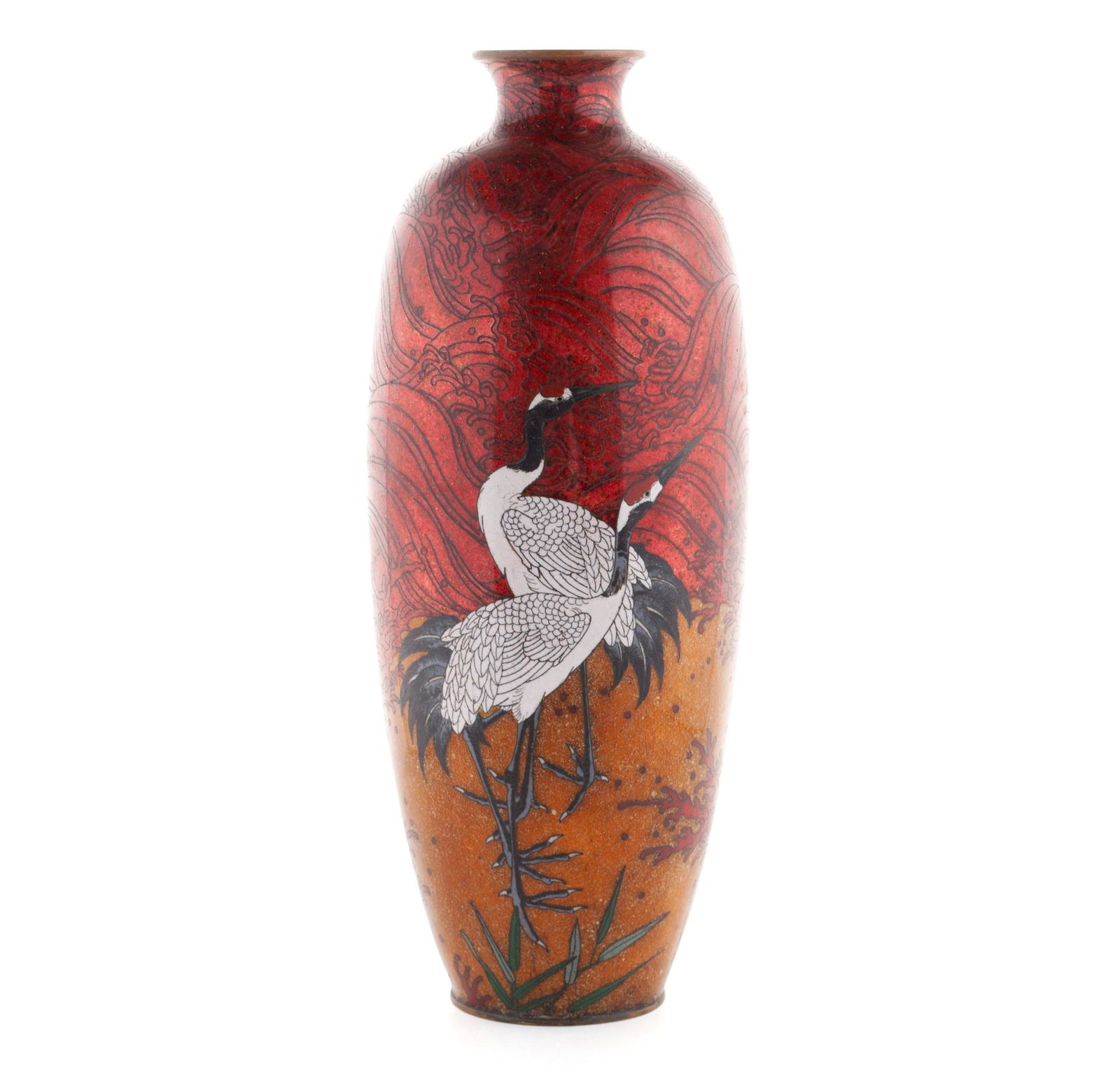 MEIJI GOLDSTONE CLOISONNE CRANE VASE (1 of 10)
