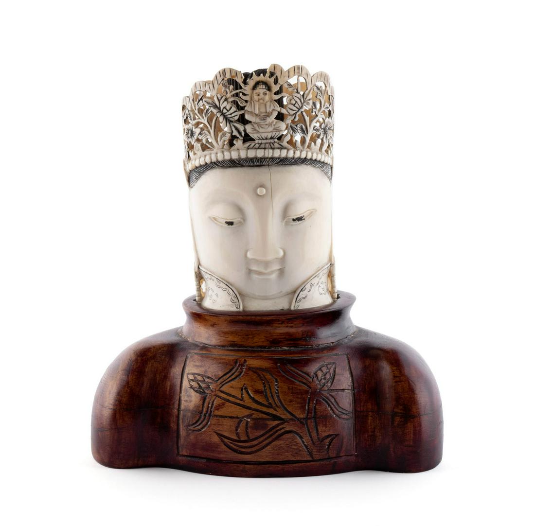 QING DYNASTY CARVED BODHISATTVA HEAD (1 of 7)