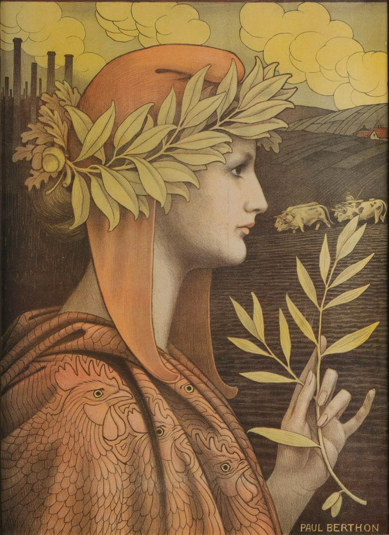 PAUL EMILE BERTHON (FRENCH, 1872-1909): Paul Emile Berthon French, 1872-1909 La Republique, c. 1900 Color lithograph, signed in plate An allegory of Industry & Agriculture, the female subject in profile wearing a laurel wreath and presentin