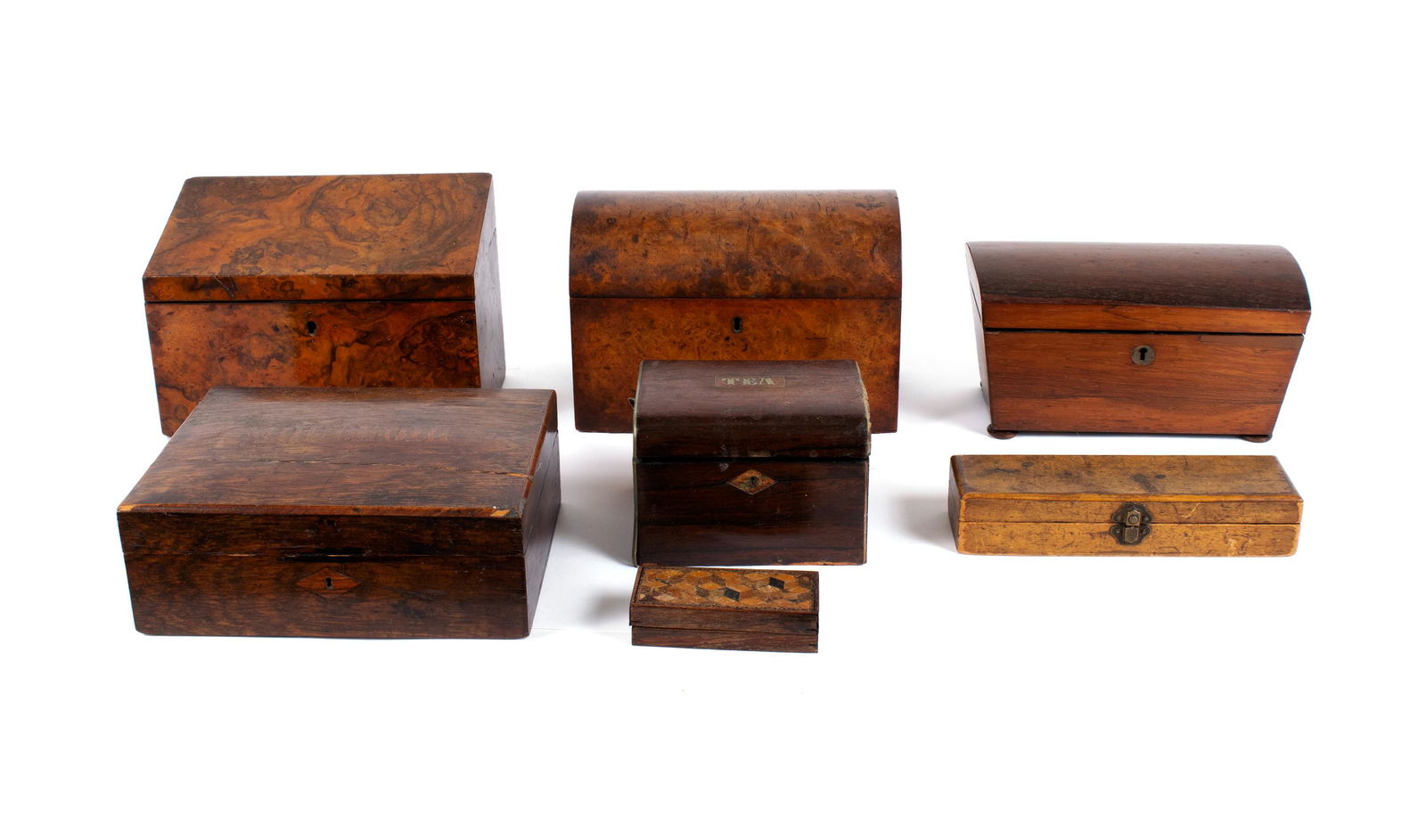 SEVEN ANTIQUE WOODEN BOXES (1 of 8)