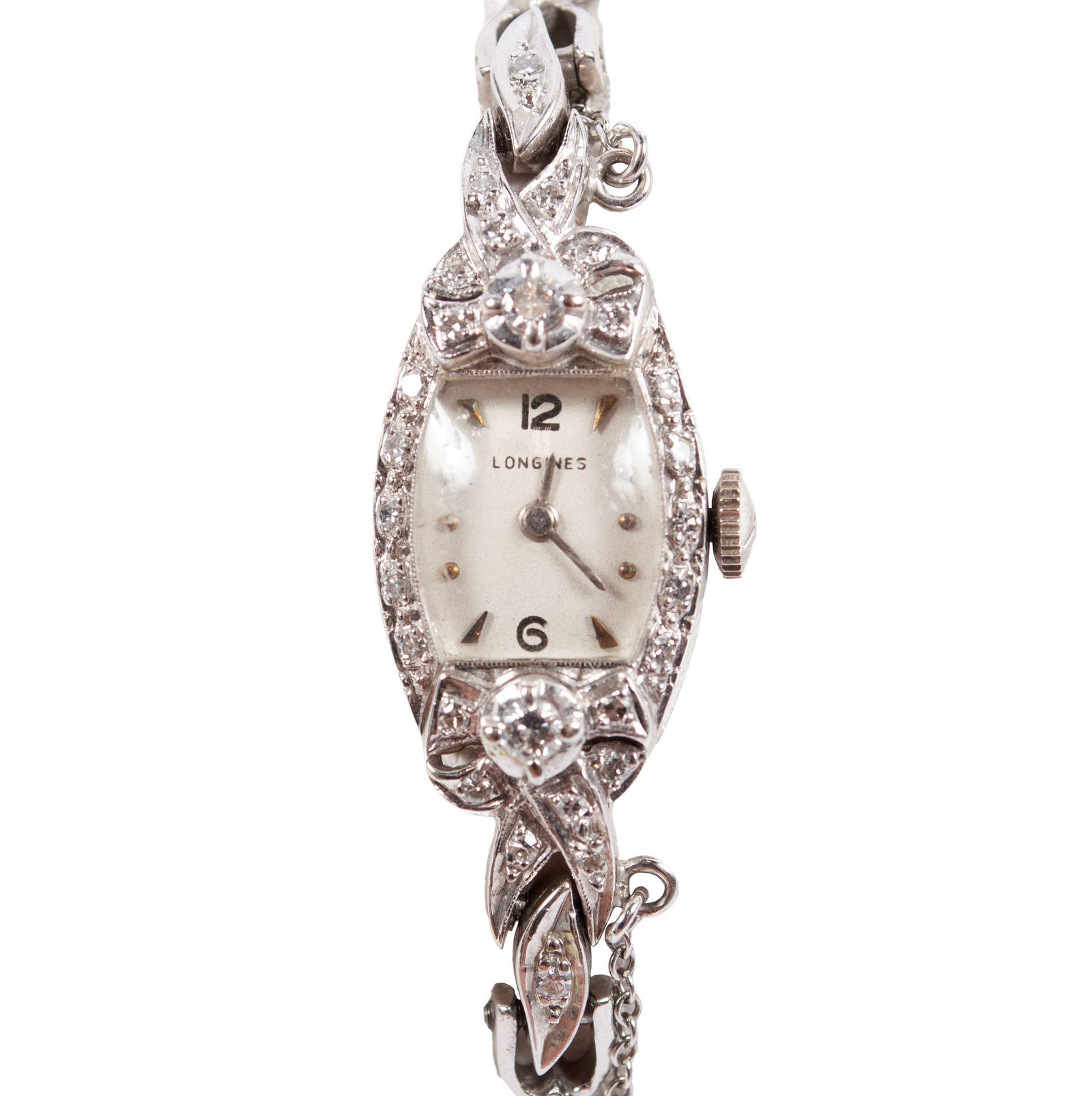 LADIES' WHITE GOLD AND DIAMOND LONGINES WRISTWATCH (1 of 5)