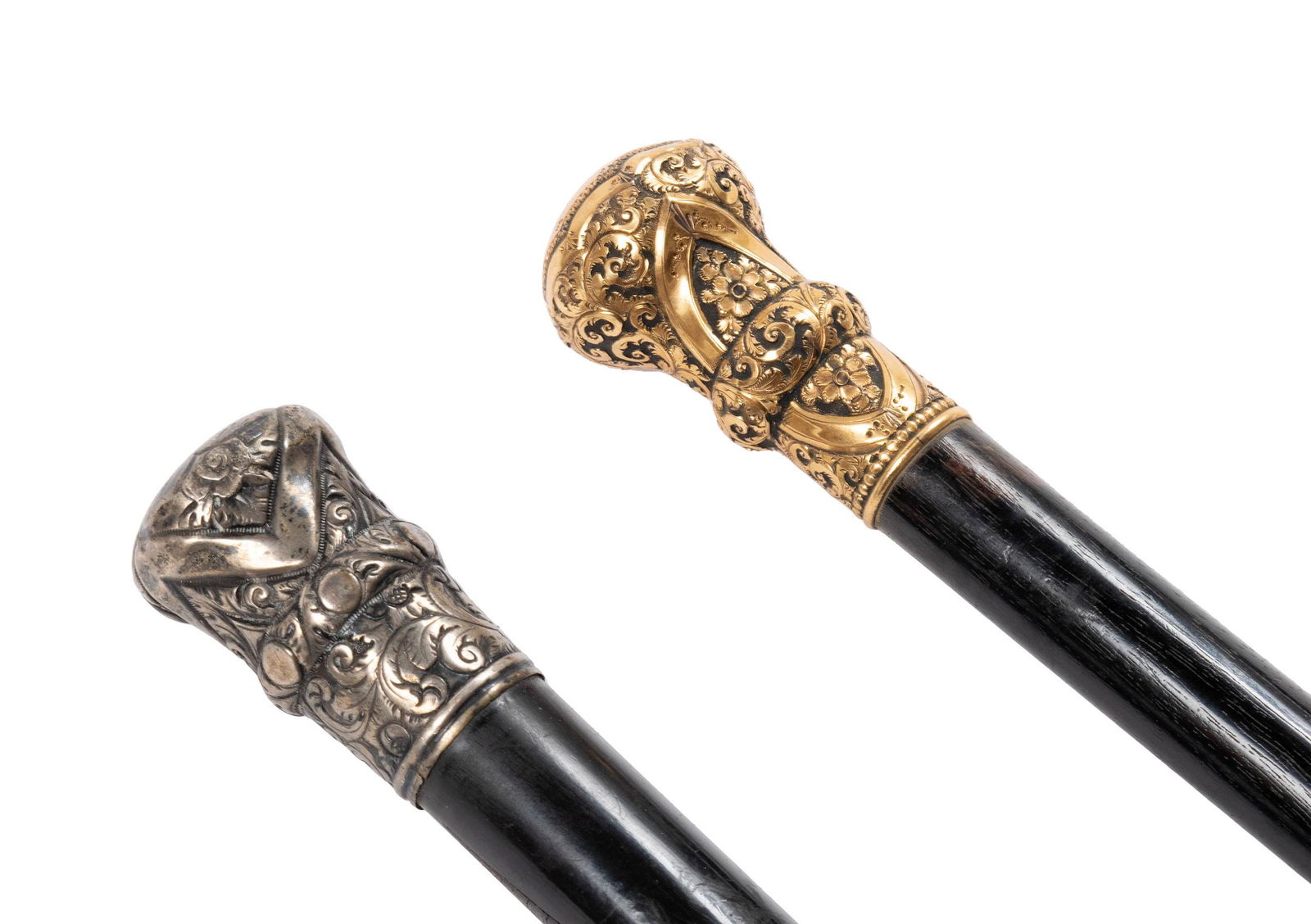 TWO VICTORIAN SILVER AND GOLD-FILLED WALKING STICKS (1 of 5)