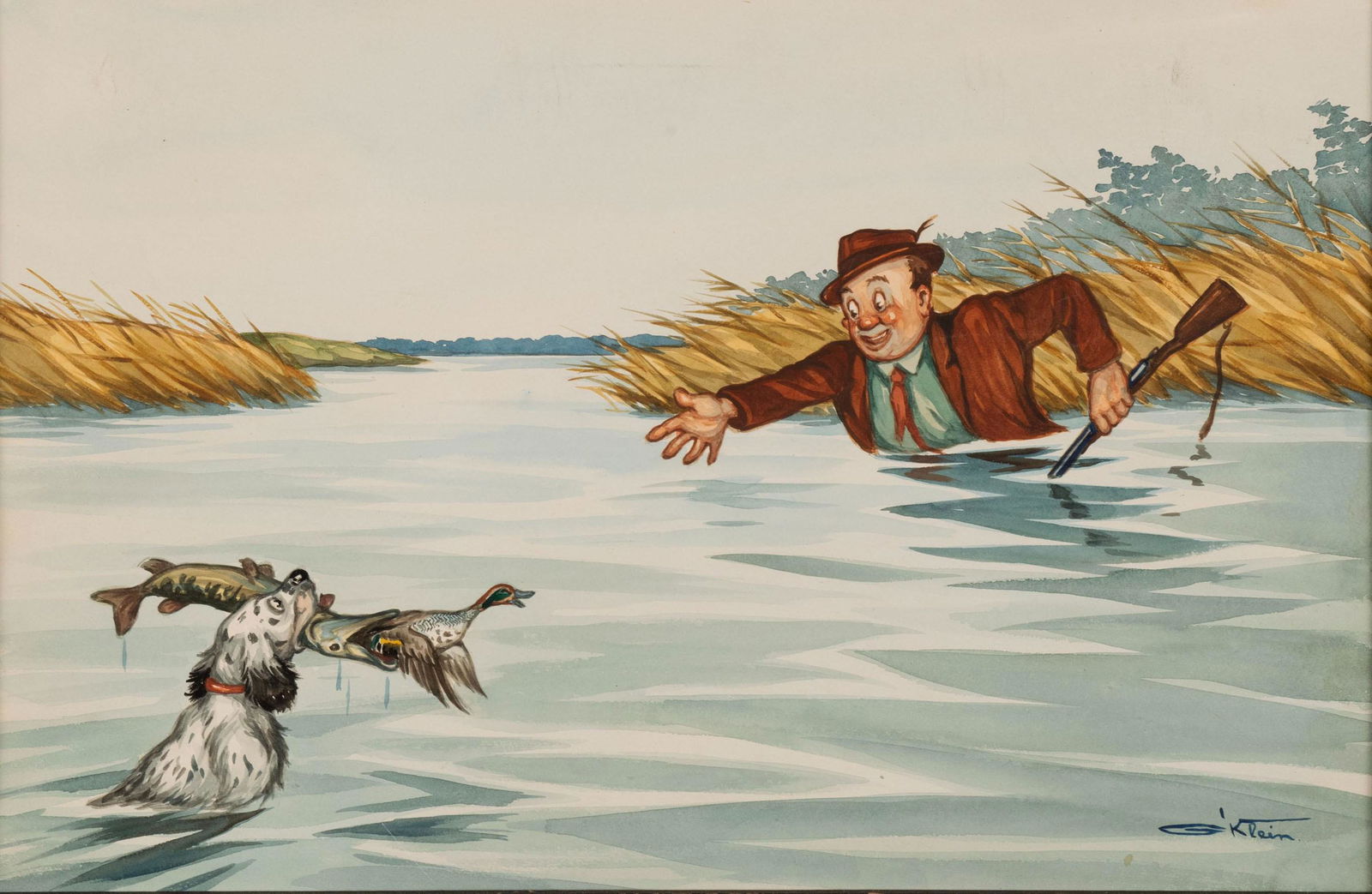 MID-CENTURY DUCK HUNTING SCENE BY G. KLEIN (1 of 4)