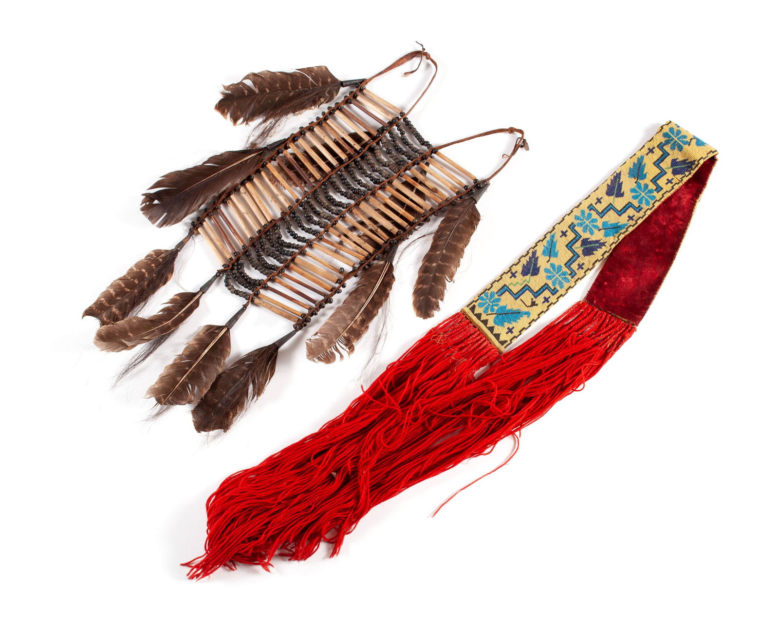 NATIVE AMERICAN FEATHERED BREASTPLATE AND BEADED SASH (1 of 5)