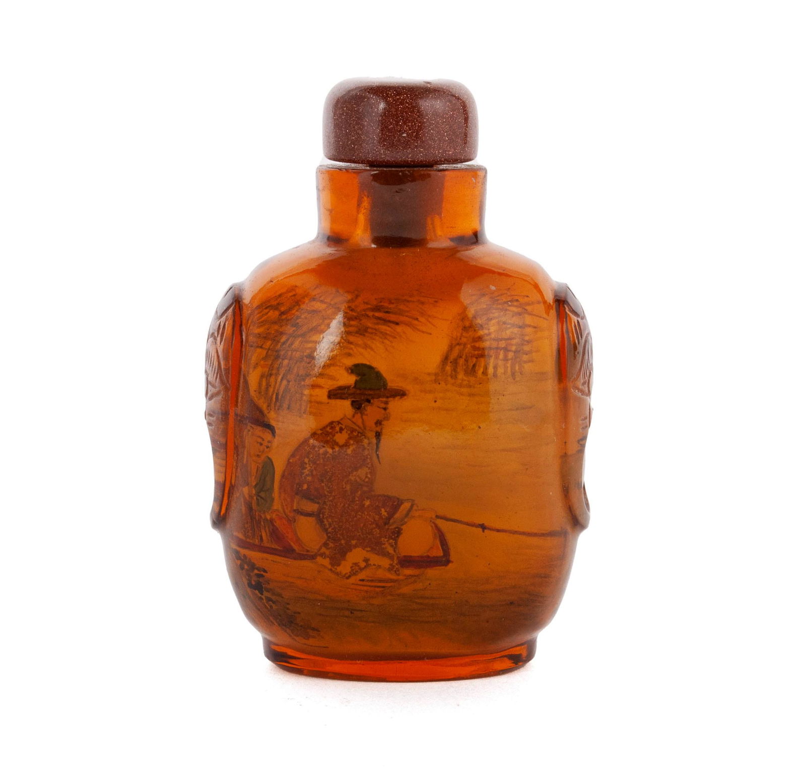 A FINE REVERSE-PAINTED AMBER GLASS SNUFF BOTTLE (1 of 7)