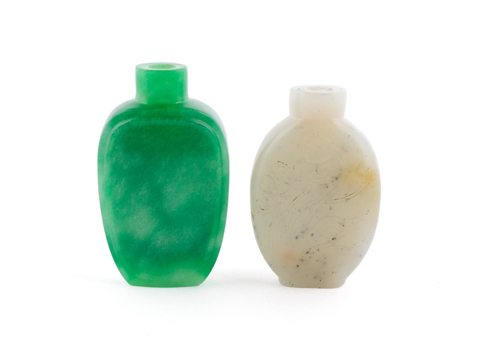 TWO JADEITE SNUFF BOTTLES (1 of 5)