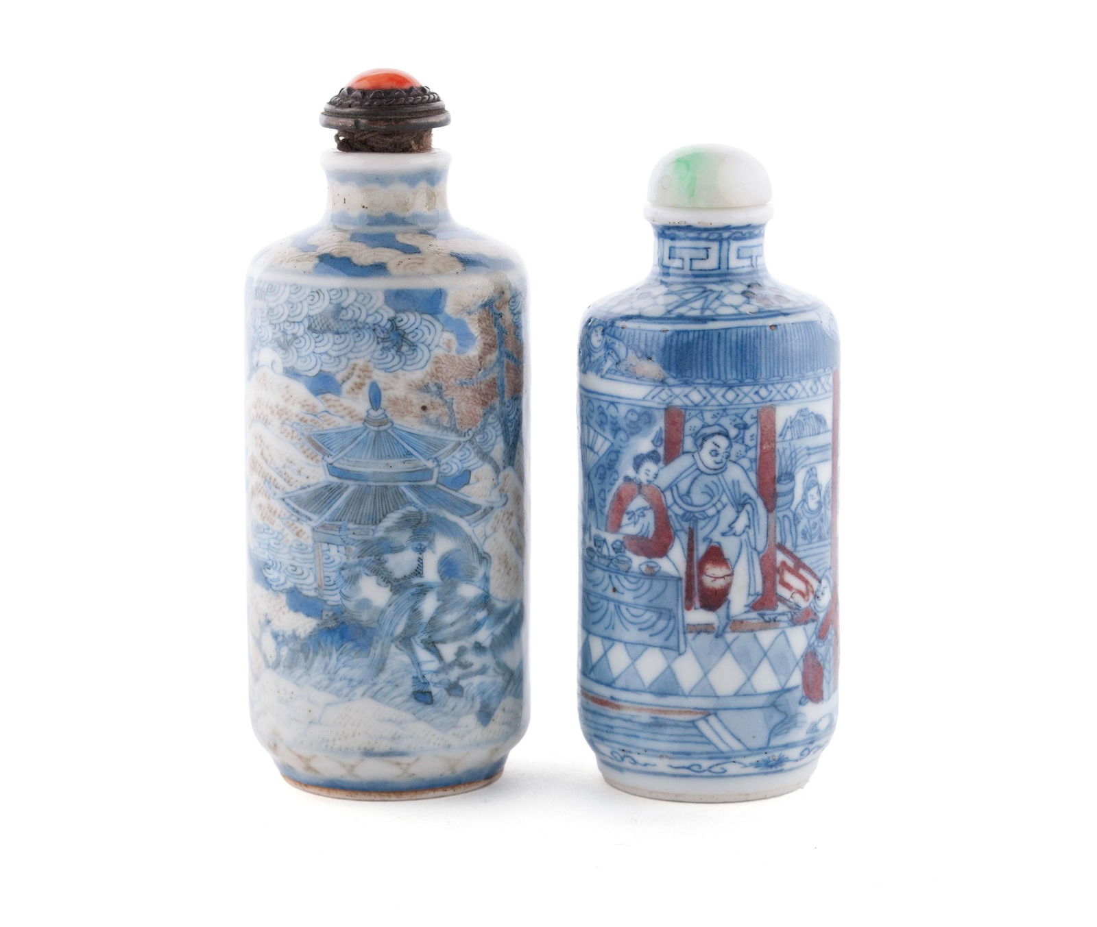 TWO BLUE AND WHITE PORCELAIN SNUFF BOTTLES (1 of 6)
