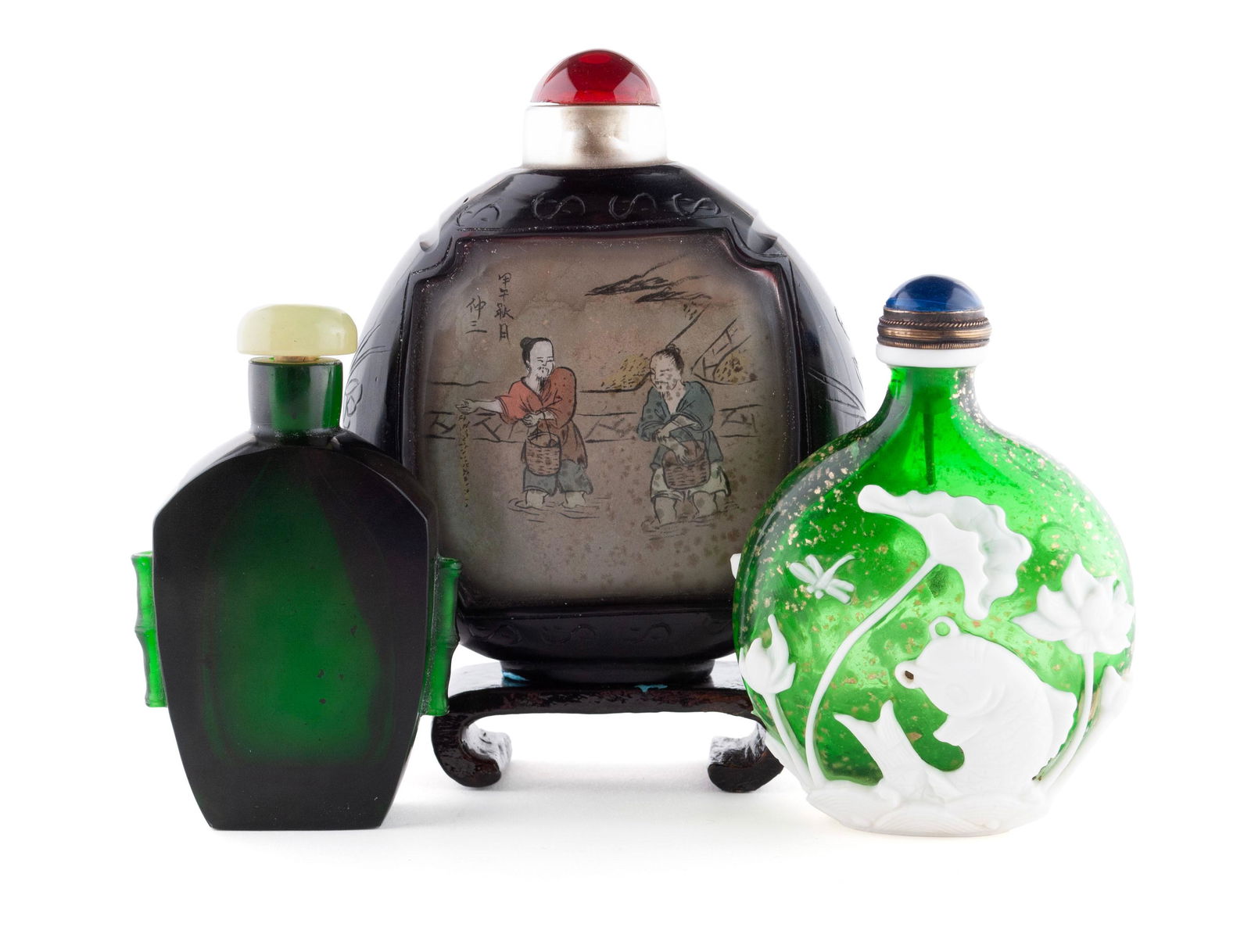 THREE GLASS SNUFF BOTTLES (1 of 20)