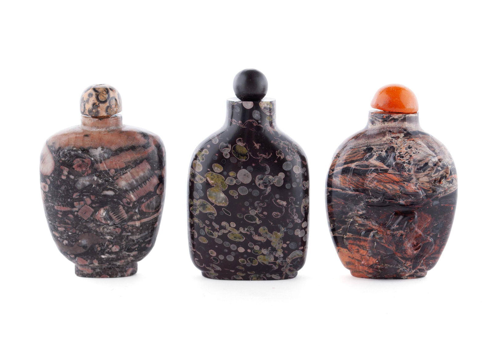 THREE JASPER SNUFF BOTTLES (1 of 6)