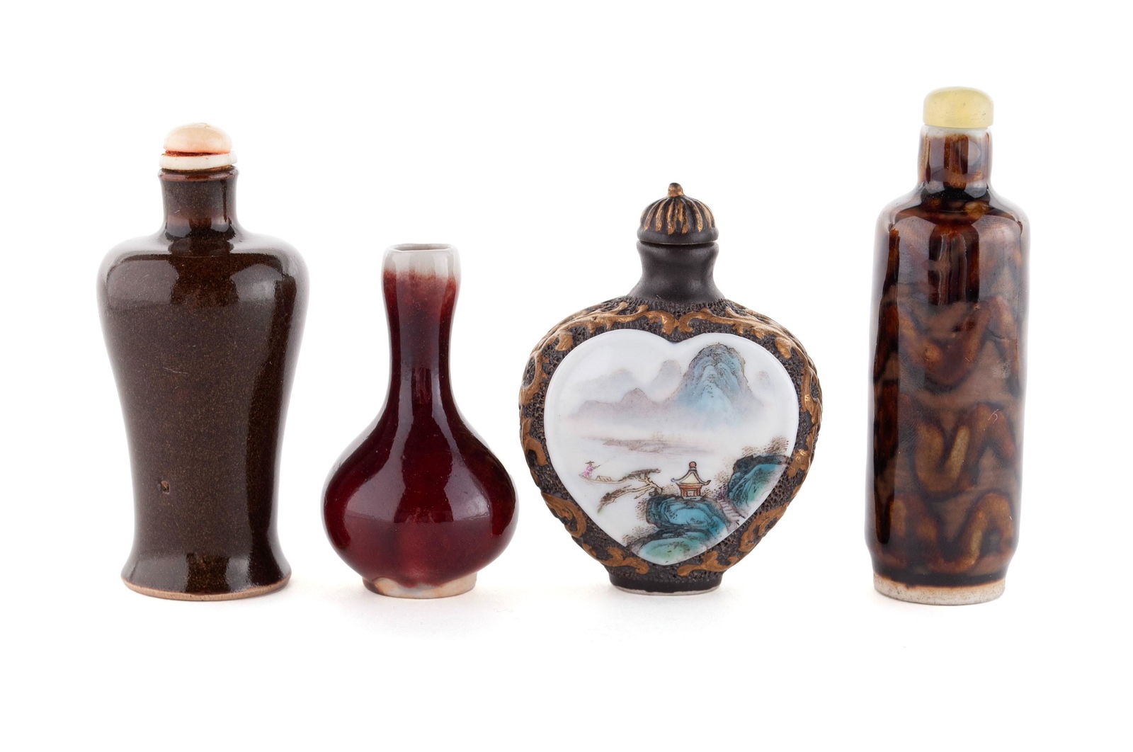 FOUR UNIQUE PORCELAIN SNUFF BOTTLES (1 of 6)