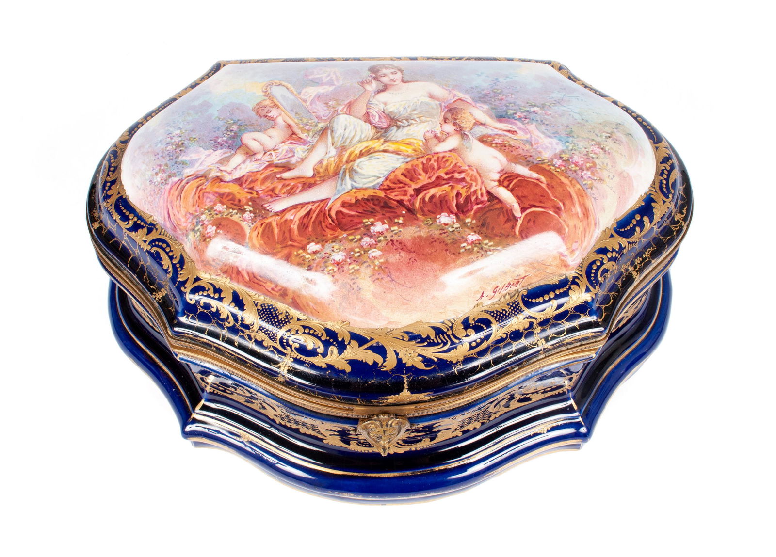 LARGE SEVRES STYLE PORCELAIN JEWELRY CASKET (1 of 9)