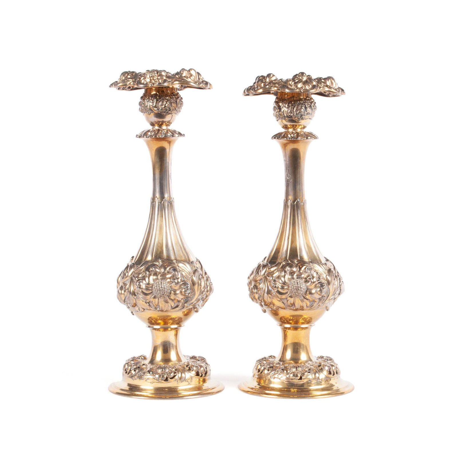 PAIR OF TIFFANY STERLING SILVER VERMEIL CANDLESTICKS (1 of 12)