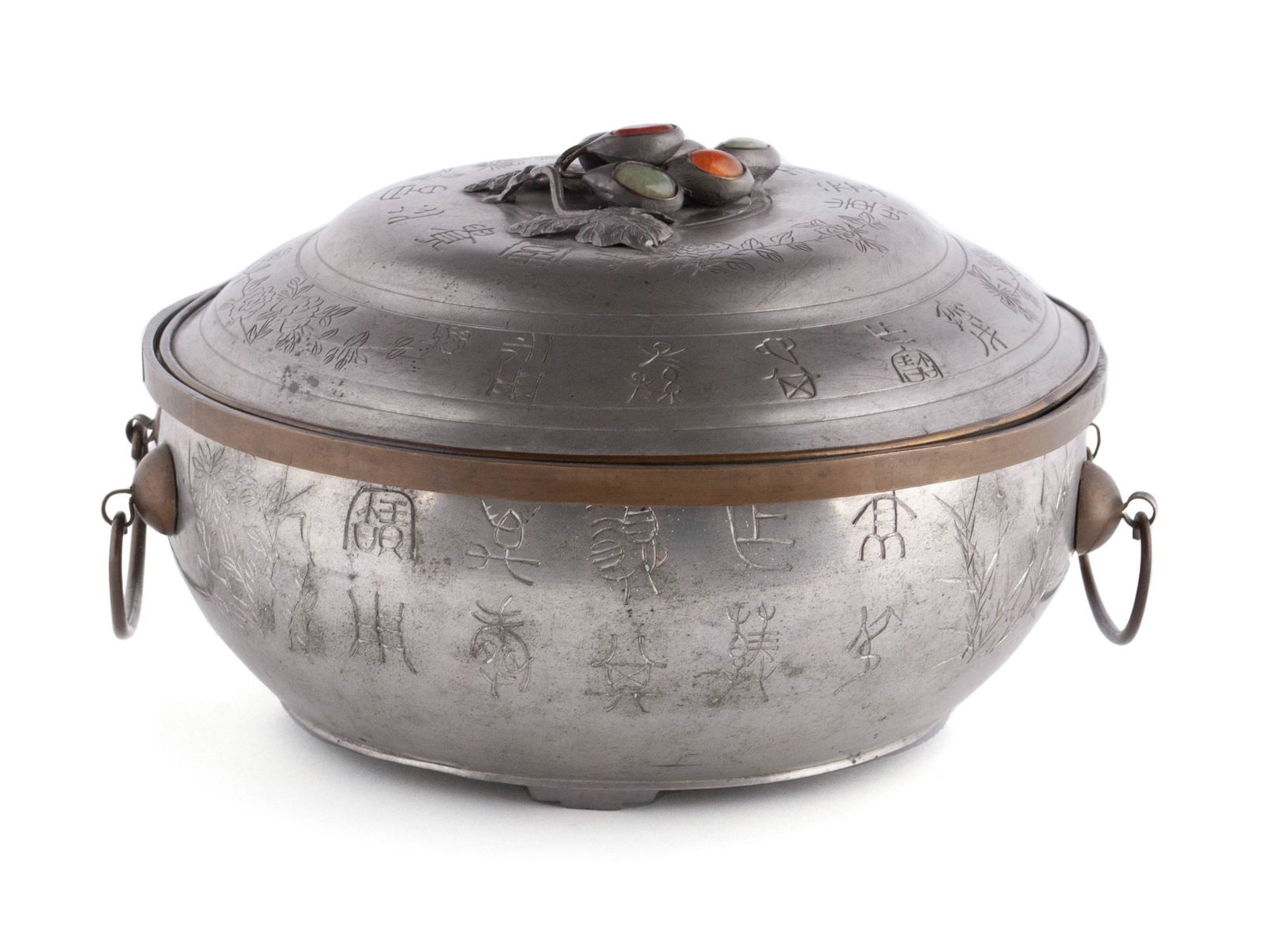 CHINESE PEWTER COVERED WARMING DISH (1 of 12)