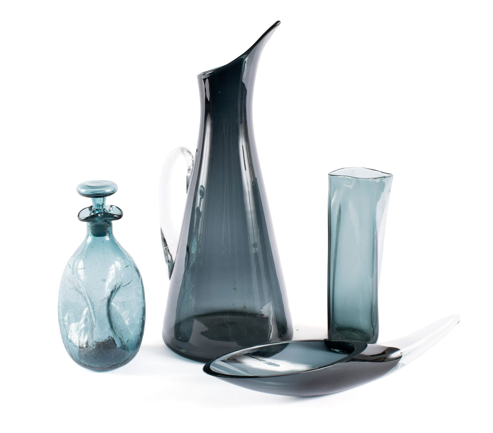 FOUR PIECES OF SMOKED GLASS BLENKO (1 of 10)