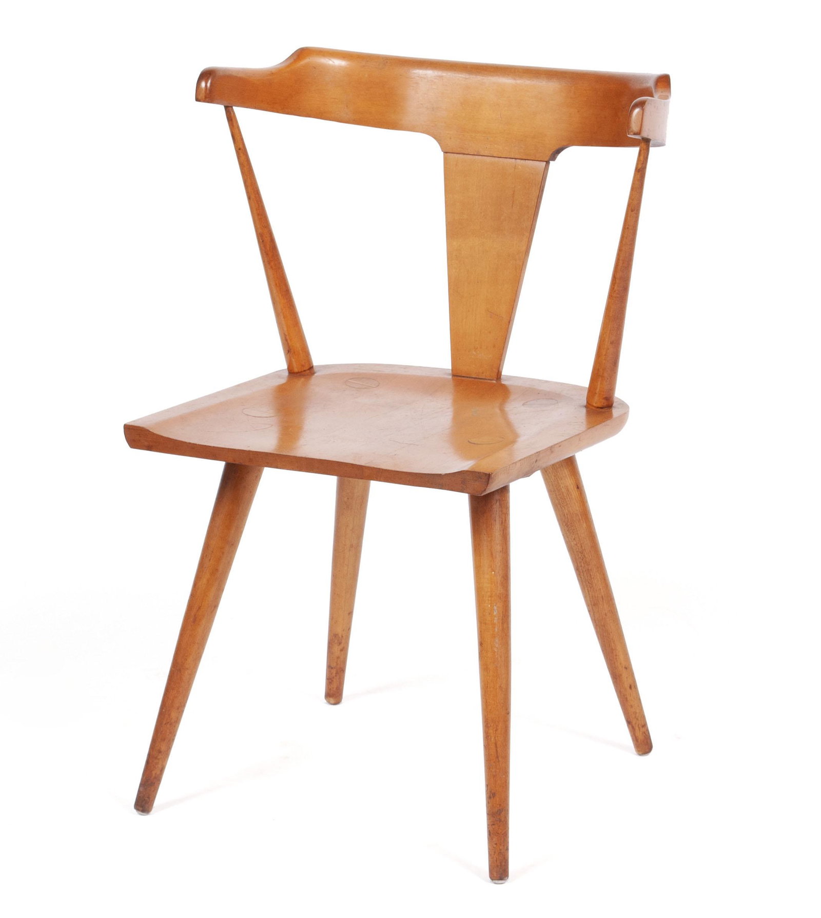 PAUL MCCOBB T-BACK CHAIR FOR PLANNER GROUP: PAUL MCCOBB T-BACK CHAIR FOR PLANNER GROUPAmerican, mid-20th century, maple. Model 1530, a bentwood backrest over the vertical splat and tapering styles, raised on out-swept, tapering legs.30 1/2 x 17