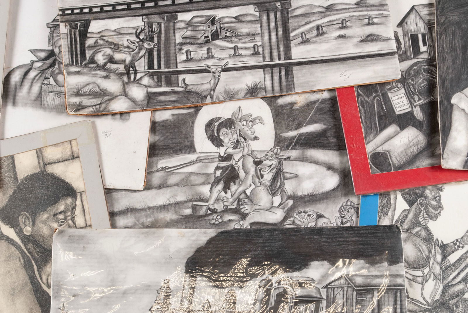 GRAPHITE & CHARCOAL DRAWINGS BY F. ROBINSON (1 of 5)