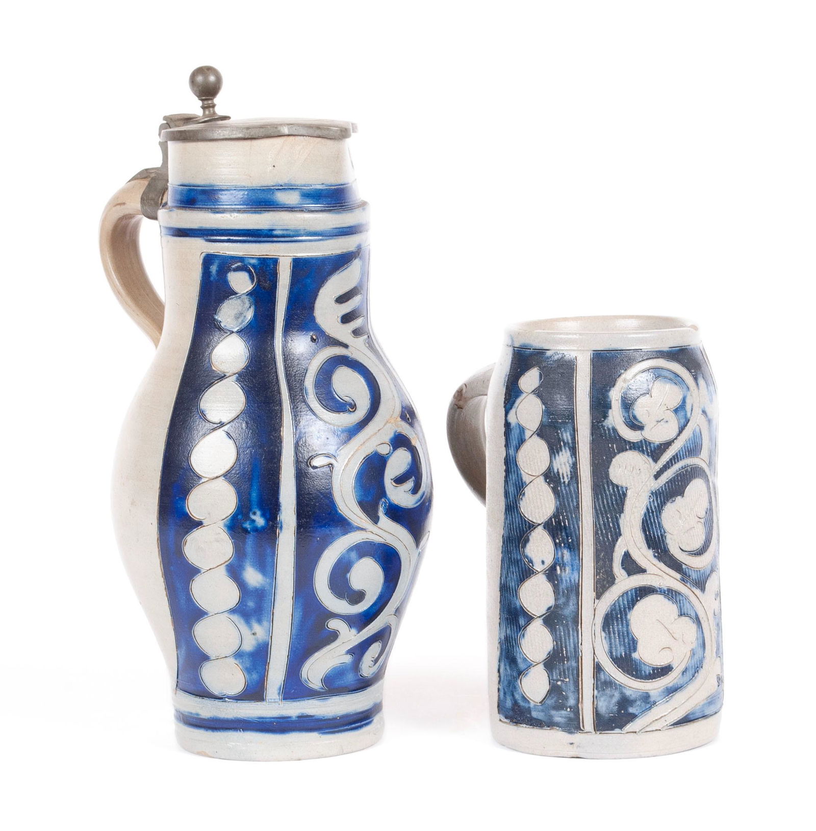 TWO WESTERWALD STONEWARE STEINS (1 of 8)