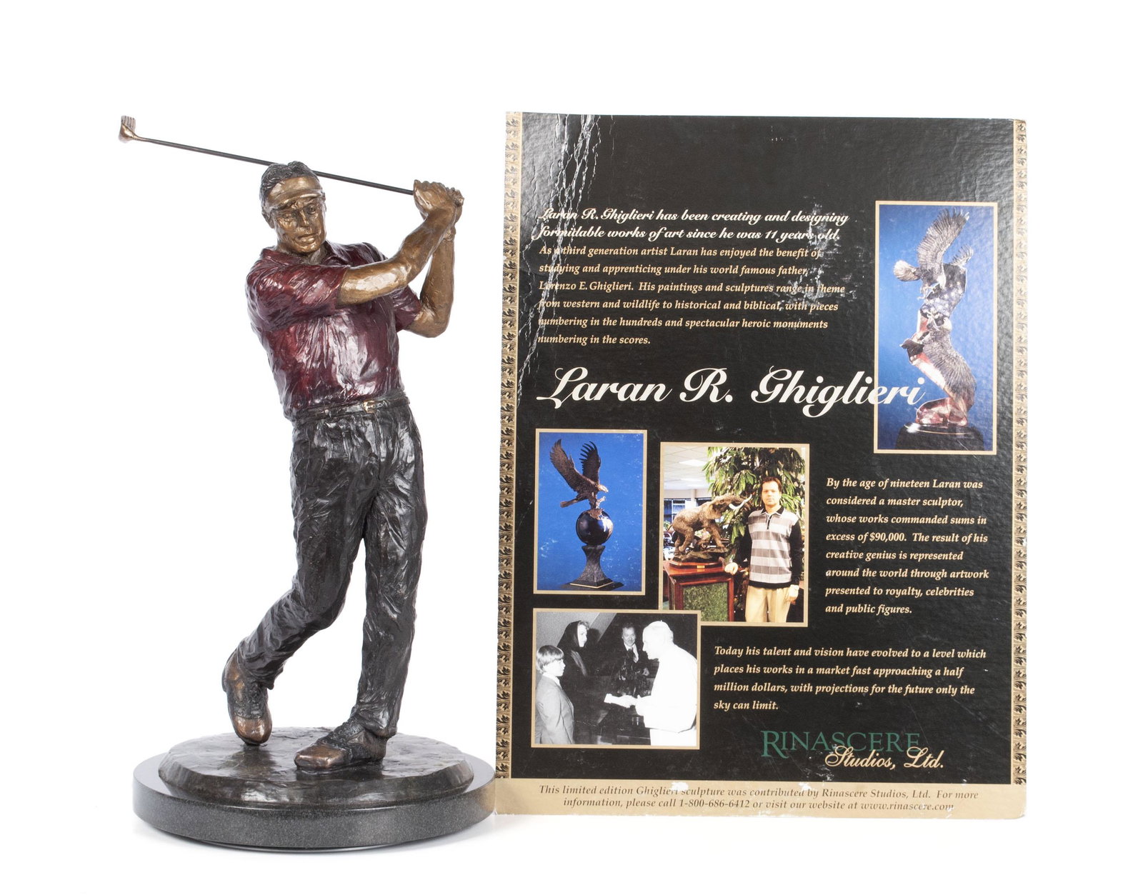 BRONZE GOLFER BY LARAN R. GHIGLIERI: BRONZE GOLFER BY LARAN R. GHIGLIERI Twentieth century, painted bronze. 24 x 12 in. (61 x 30.5 cm.)