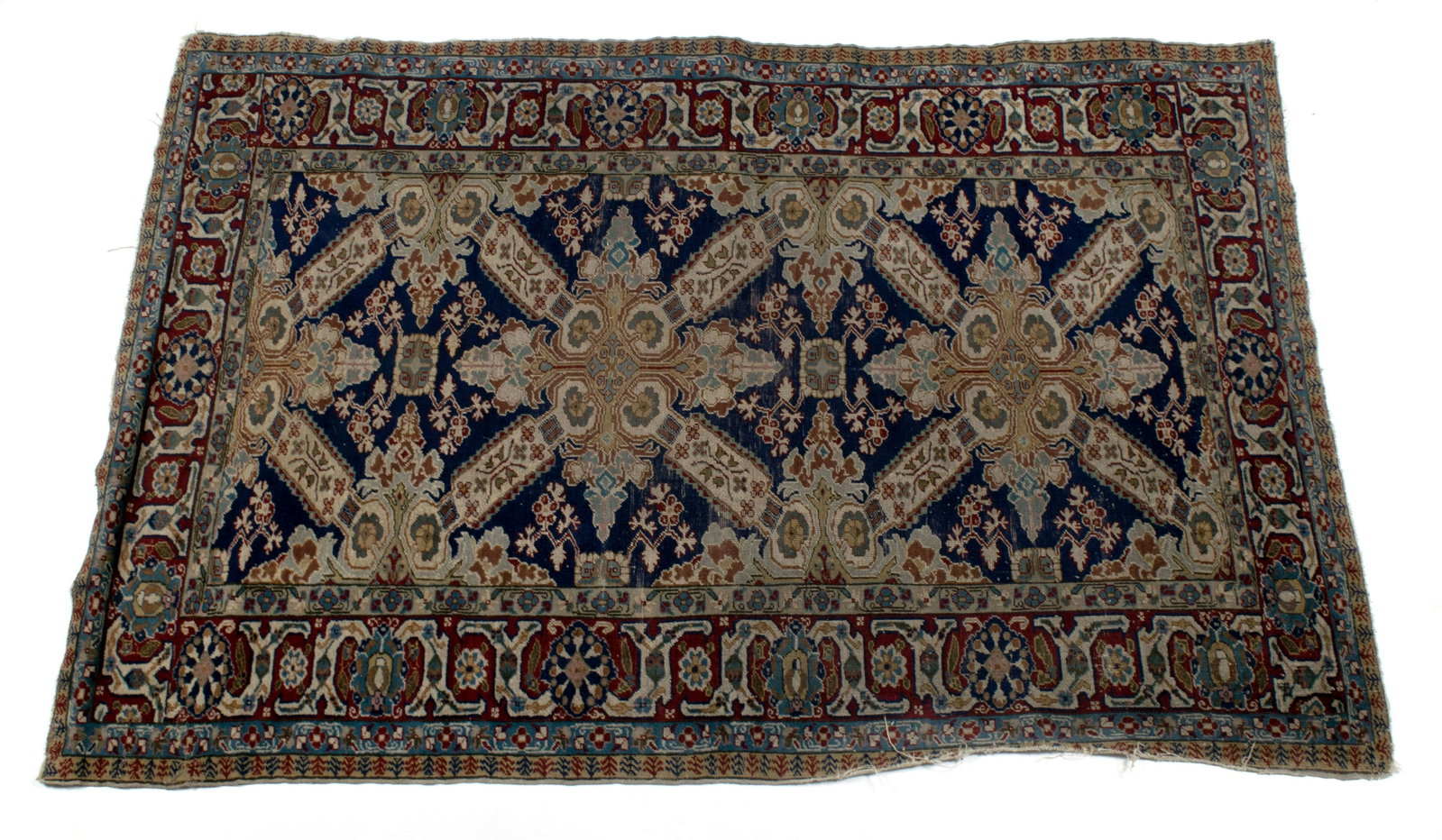 PERSIAN AREA RUG: PERSIAN AREA RUG Persian, mid-20th century. Ivory floret medallions amongst flowering branches to navy ground, red border with guard borders. 5 ft. 10 in. x 4 ft.