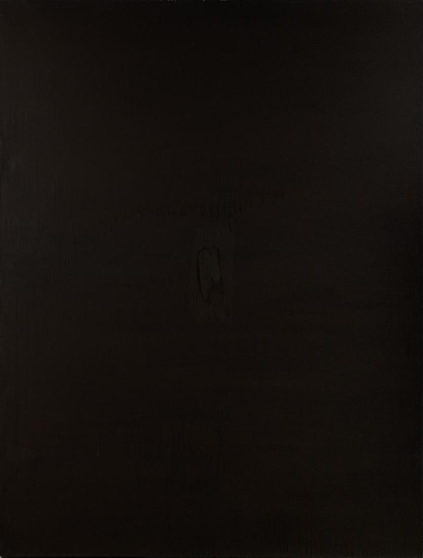 JANE DOW (AMERICAN, B. 1945): Jane Dow American, b. 1945 Coming Red Acrylic on canvas, signed, titled, and dated 1976-78 to verso The dark field of mahogany drip throughout, a pointed smudge at the center, unframed. 70 x 53 in. (1