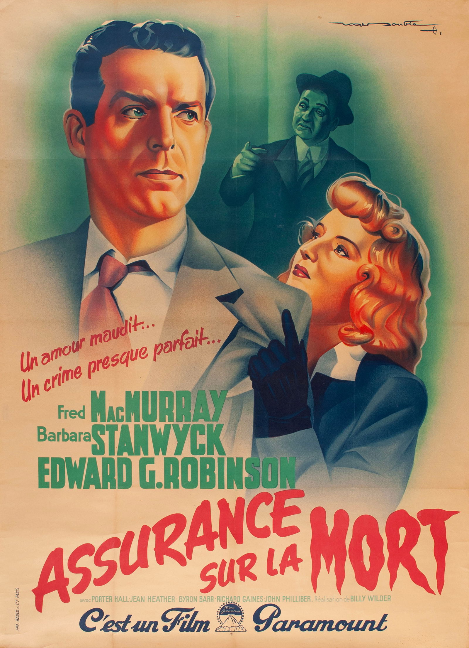 ASSURANCE SUR LA MORT (DOUBLE INDEMNITY), 1944 MOVIE POSTER (1 of 9)