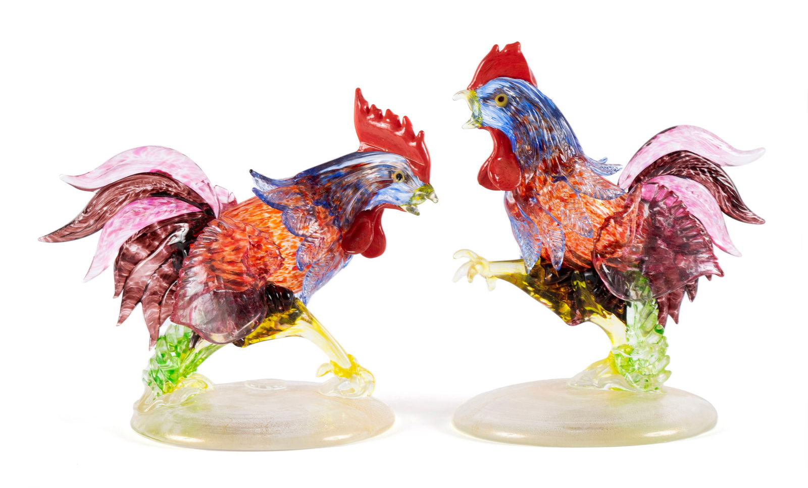 PAIR OF AVEM MURANO ART GLASS ROOSTERS (1 of 5)