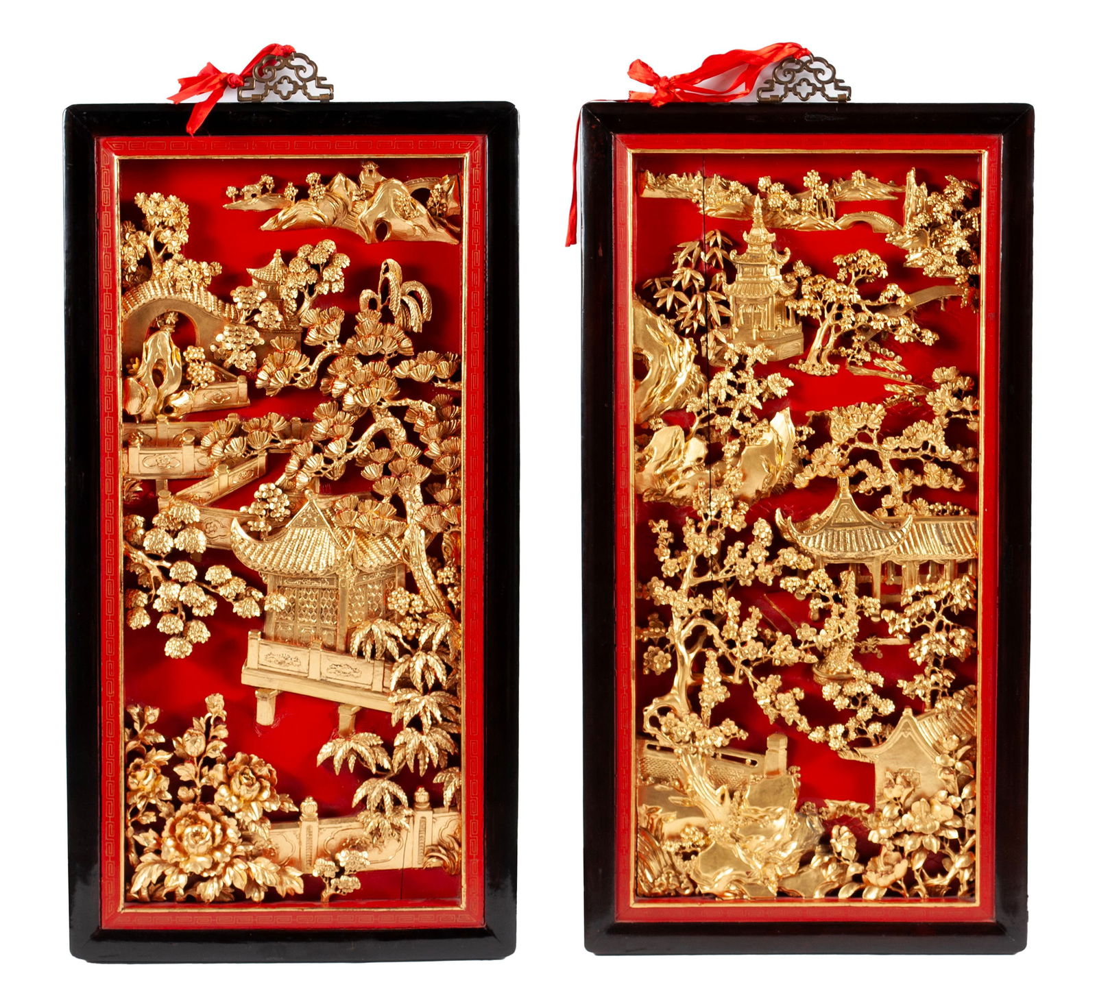 TWO CHINESE CARVED GILT PANELS (1 of 9)