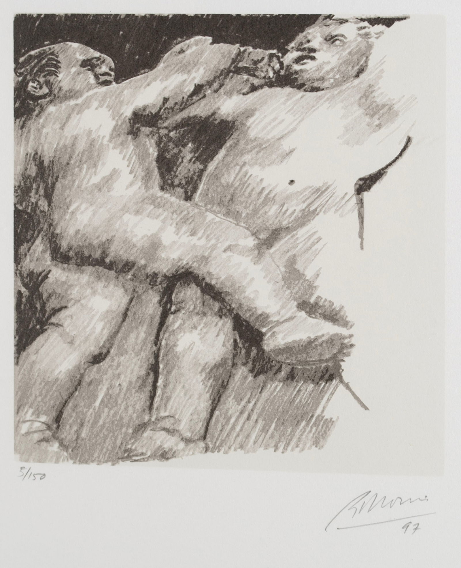 ROBERT MORRIS (AMERICAN, 1931-2018): Robert MorrisAmerican, 1931-2018Tar Babies of the New Age Order, 1997Silkscreen, signed in graphite, edition 5/150Two belligerent babies, set behind glass and framed, literature to verso.Plate: 8.1 x