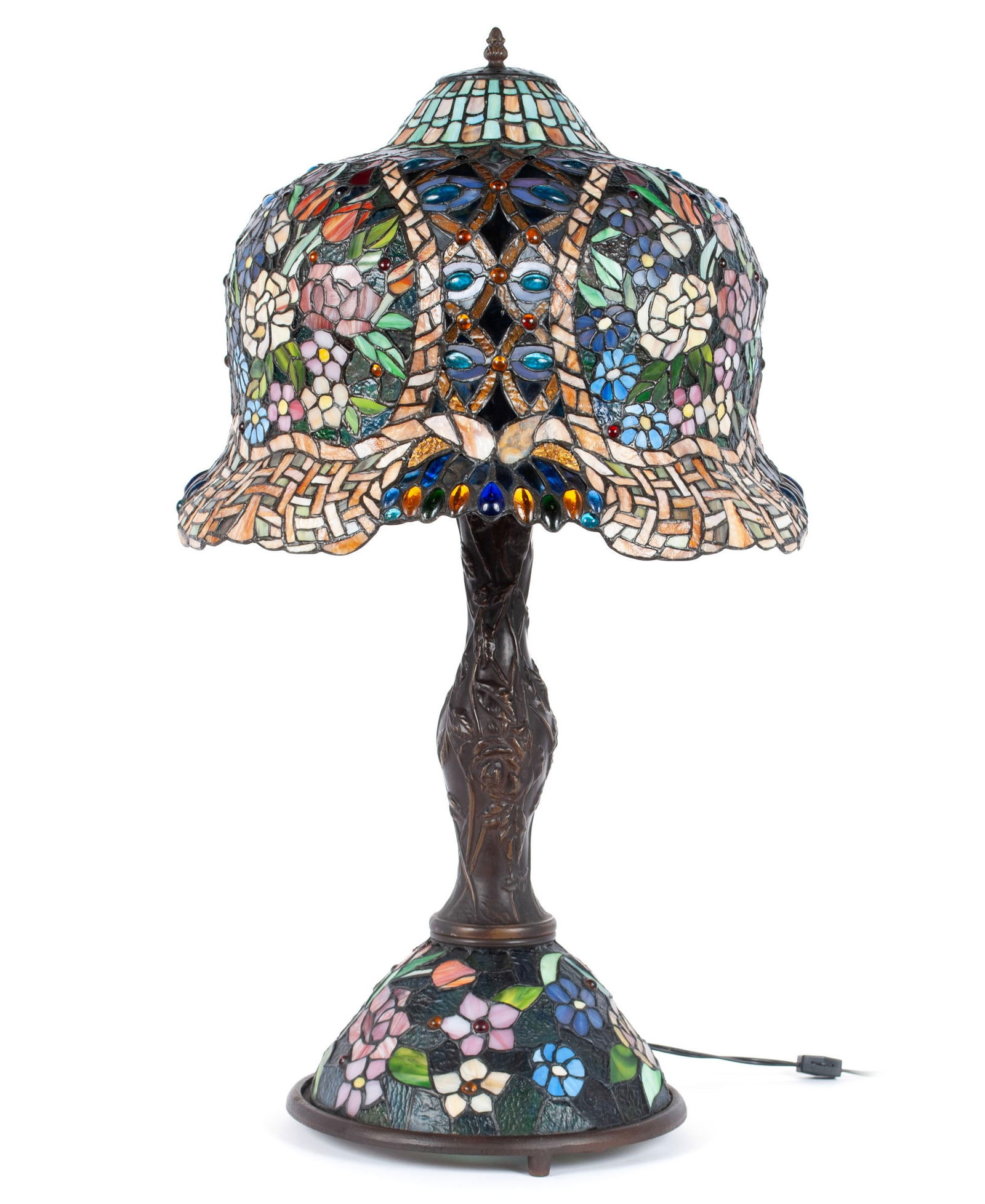 LARGE TIFFANY STYLE STAINED GLASS TABLE LAMP (1 of 10)