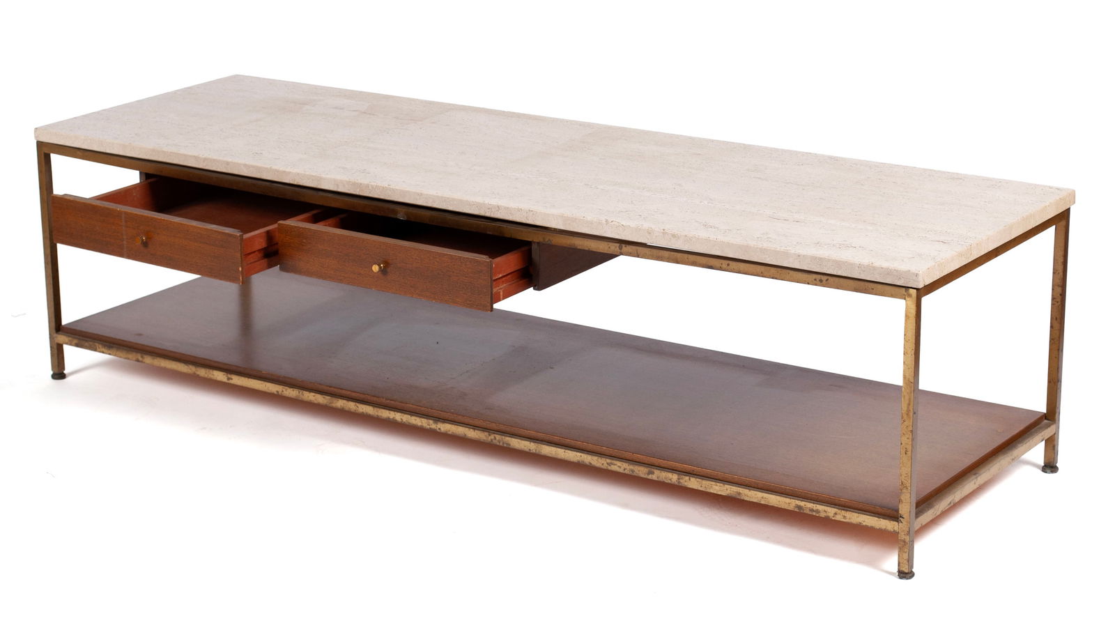 PAUL MCCOBB TRAVERTINE TWO-DRAWER COFFEE TABLE (1 of 8)