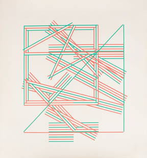 KENNETH MARTIN (ENGLISH, 1905-1984): Kenneth MartinEnglish, 1905-1984Chance and Order III, 1972Screenprint, signed in graphite, Artist's Proof editionLinear composition in red and green, unframed.27 x 27 in. (68.6 x 68.6 cm.)