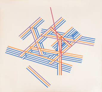 KENNETH MARTIN (ENGLISH, 1905-1984): Kenneth MartinEnglish, 1905-1984Chance and Order I, 1971Screenprint, signed in graphite, Artist's Proof editionLinear composition in gold, navy, and red, unframed.27 x 27 in. (68.6 x 68.6 cm.)