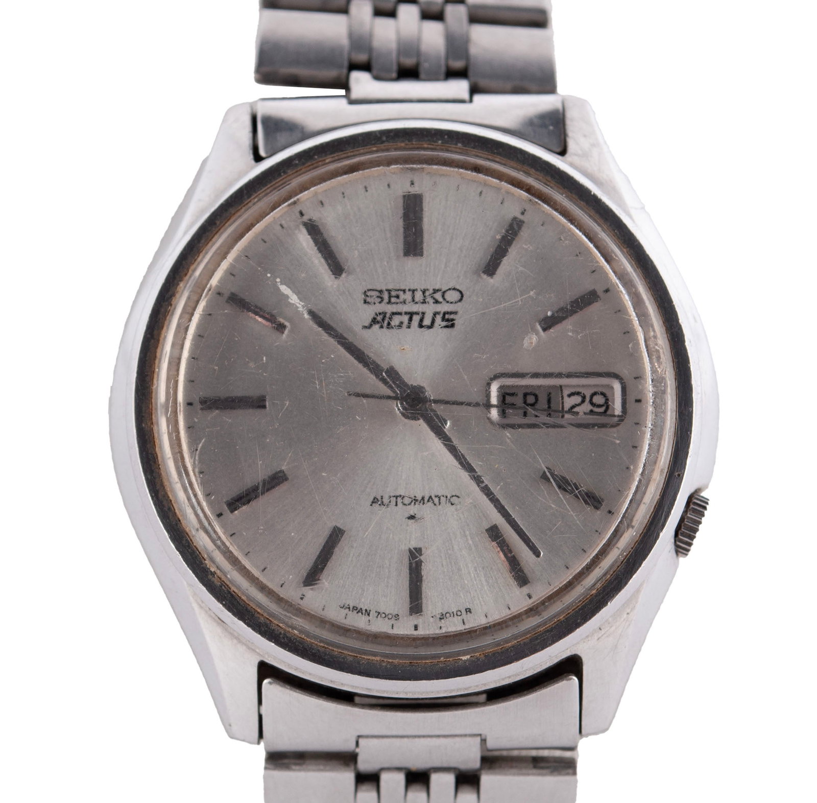 SEIKO ACTUS WRISTWATCH: SEIKO ACTUS WRISTWATCH Japanese, 7009-8150, stainless steel case and dial, day/date automatic, #119728.
