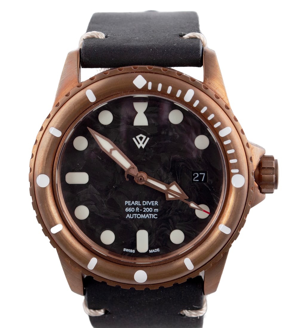 WICKED WATCH CO BRONZE PEARL DIVER WRISTWATCH (1 of 9)