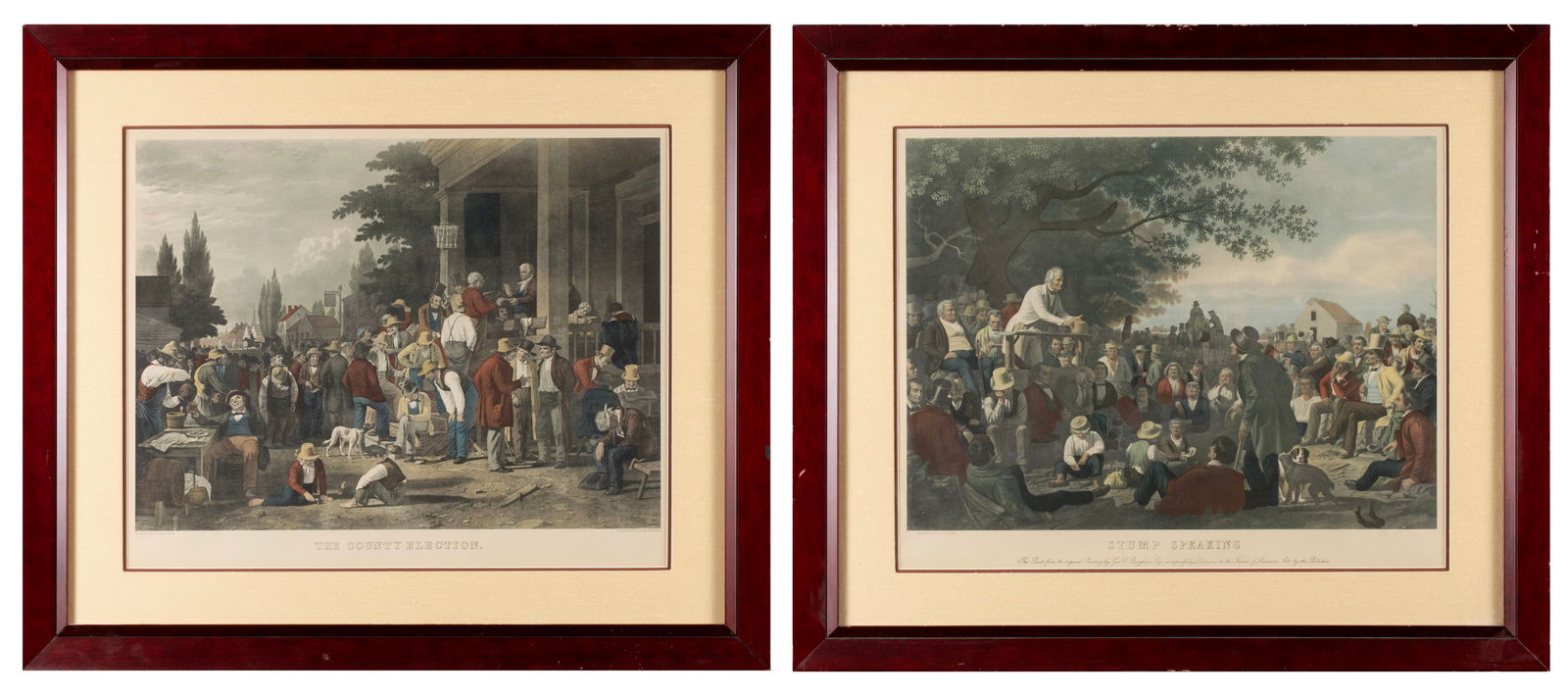 STUMP SPEAKING & THE COUNTY ELECTION AFTER GEORGE CALEB BINGHAM: STUMP SPEAKING & THE COUNTY ELECTION AFTER GEORGE CALEB BINGHAMTwo early color prints by "A. A. Inc." of Bingham's election works, the first showing below the title "This Print from the