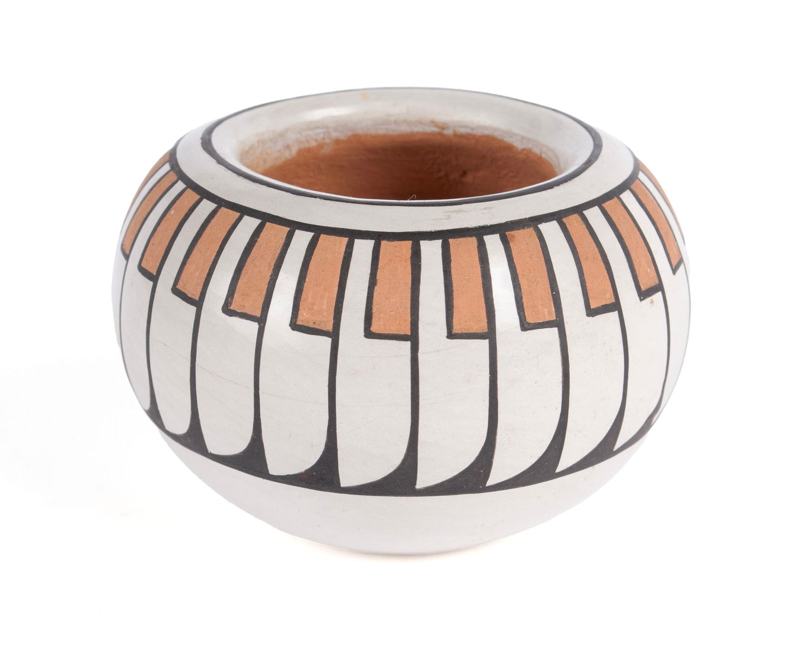 BLUE CORN/CRUCITA GONZALEZ CALABAZA (NATIVE AMERICAN, 1921-1999): BLUE CORN/CRUCITA GONZALEZ CALABAZA (NATIVE AMERICAN, 1921-1999)American (San Ildefonso Pueblo, New Mexico), mid-20th century, polychrome ware. Having feather pattern and signed to underside.Christene